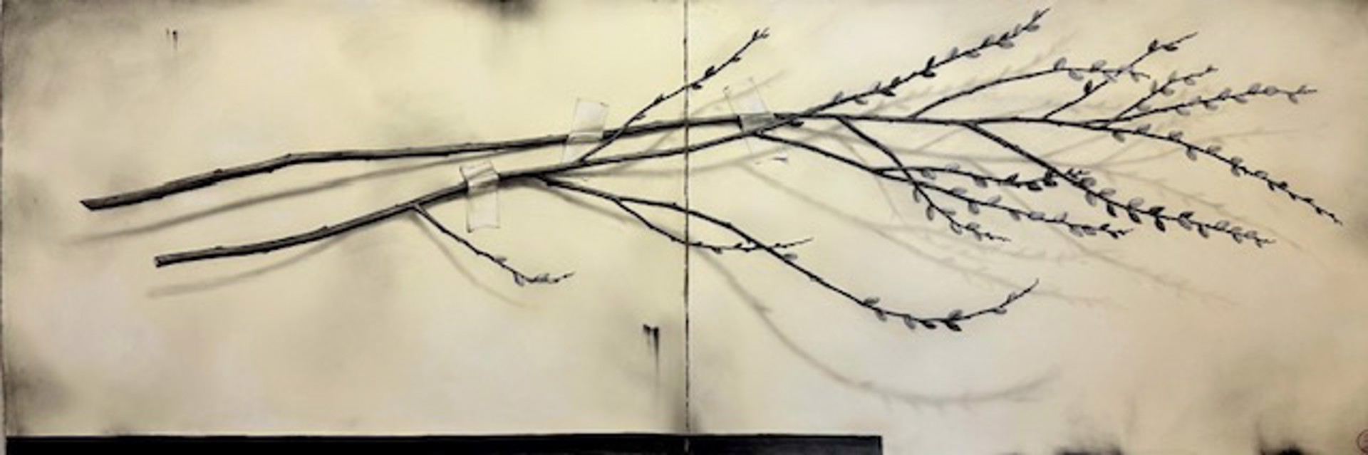 Two Panel Pussy Willow Branch by Emily Farish