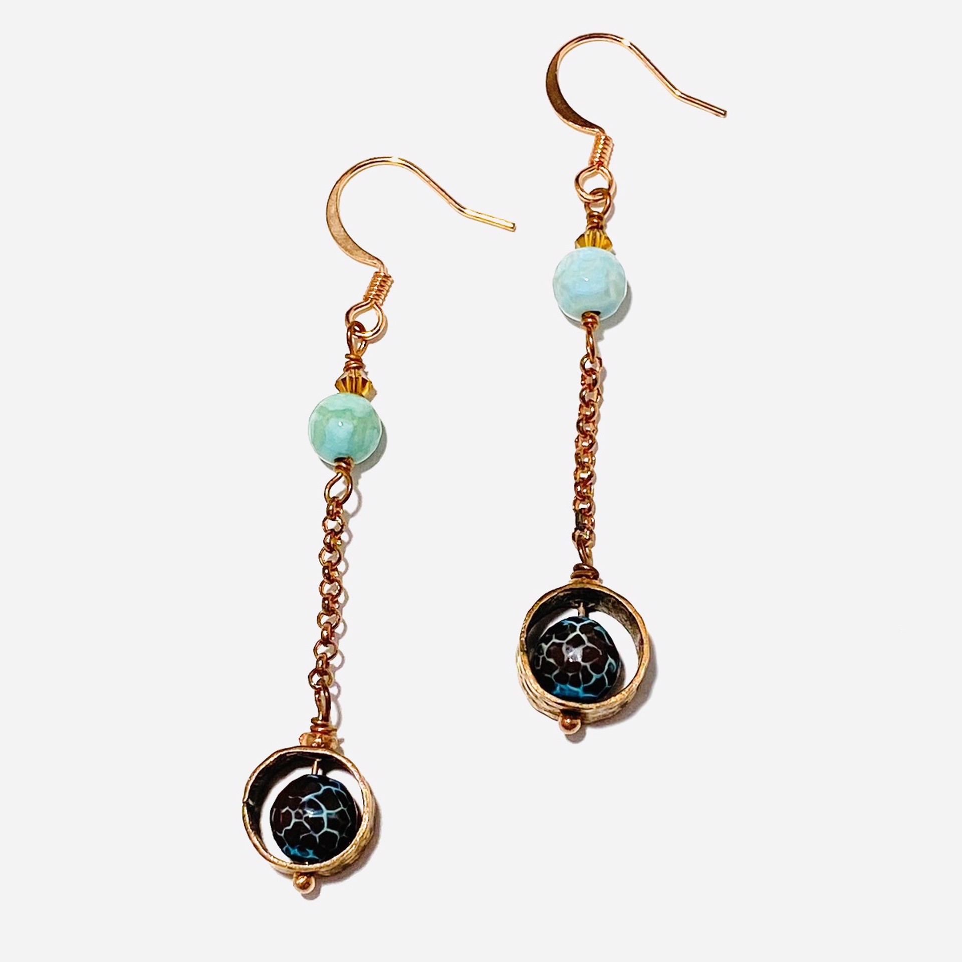 Cracked Agate, Handmade Copper Earrings, LR23-55 by Legare Riano