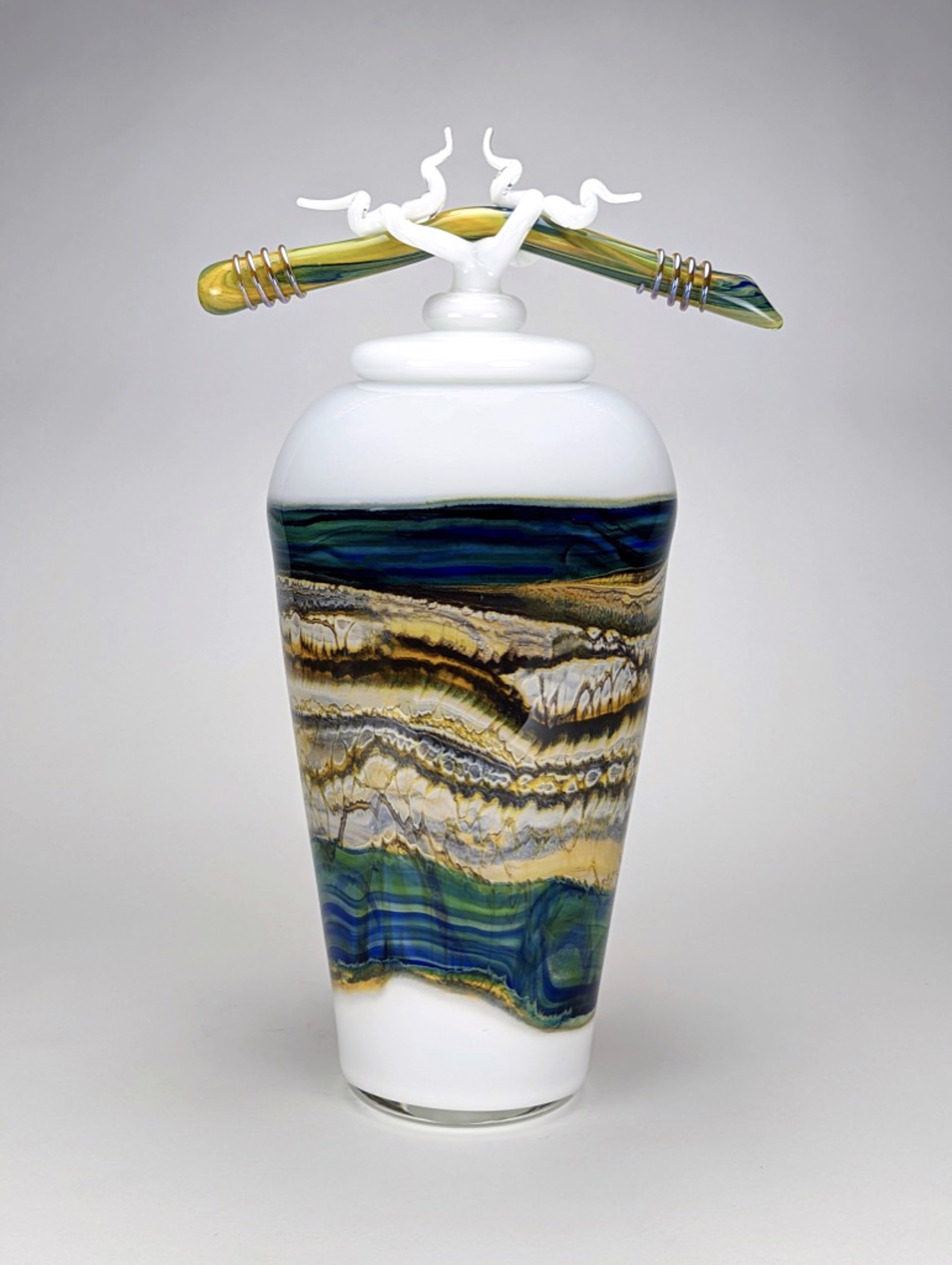 Coastal Covered Jar by Gartner-Blade Glass