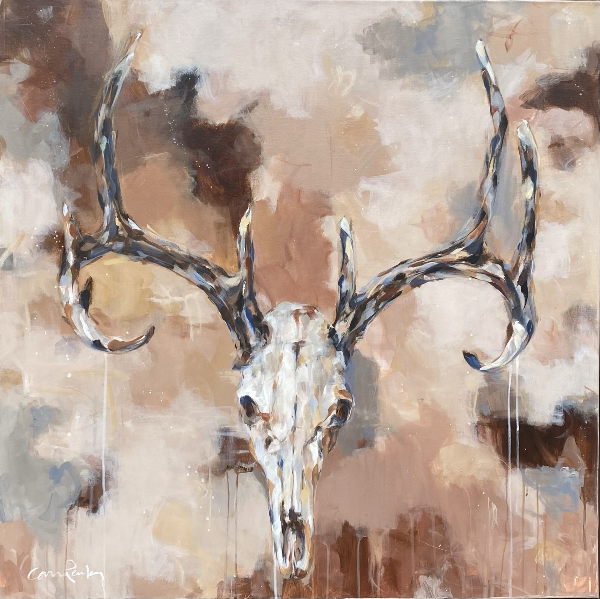 Original Contemporary Acrylic Painting Of A Deer Skull With Pink By Carrie Penley Available At Gallery Wild