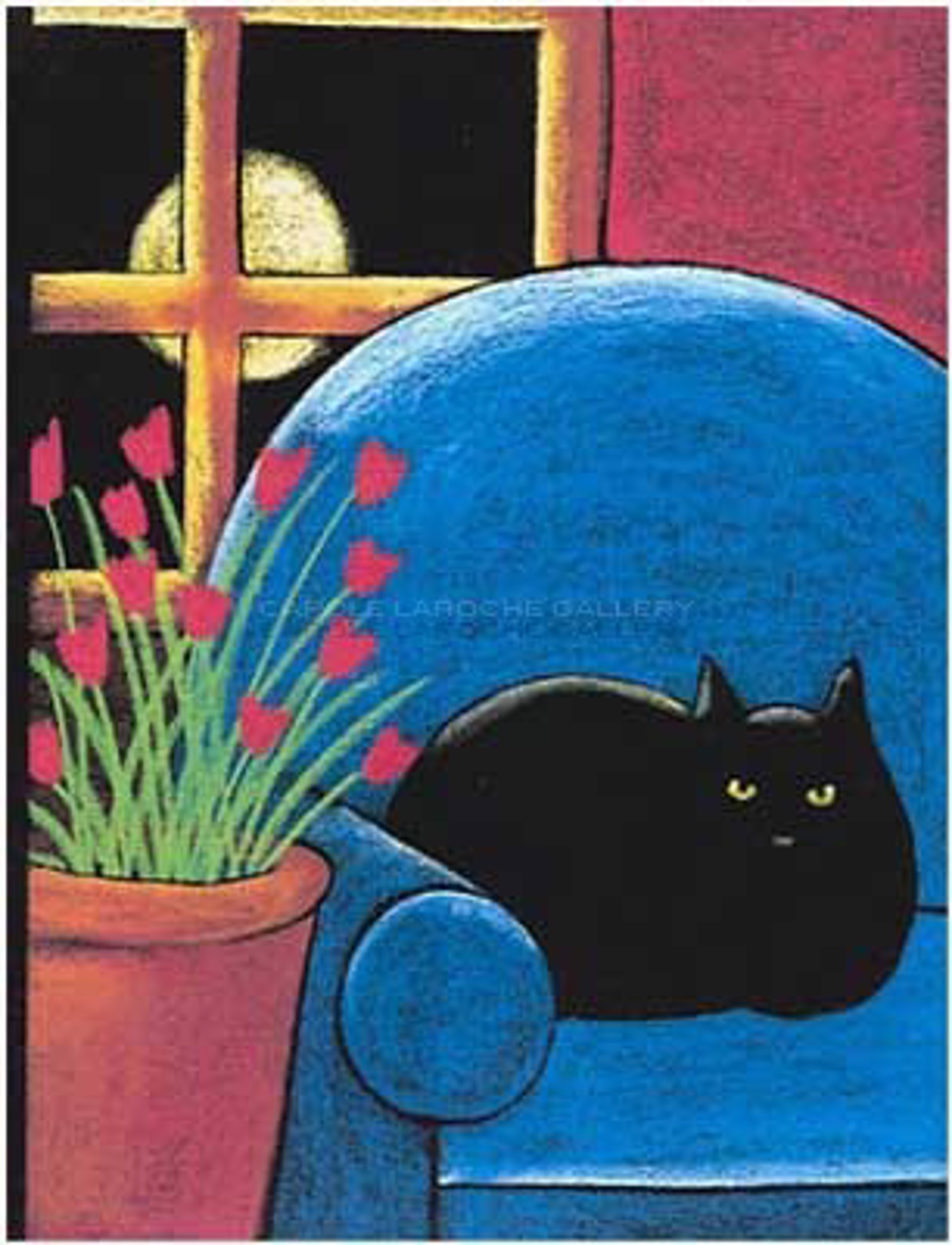 Black Cat in Blue Chair by Carole LaRoche