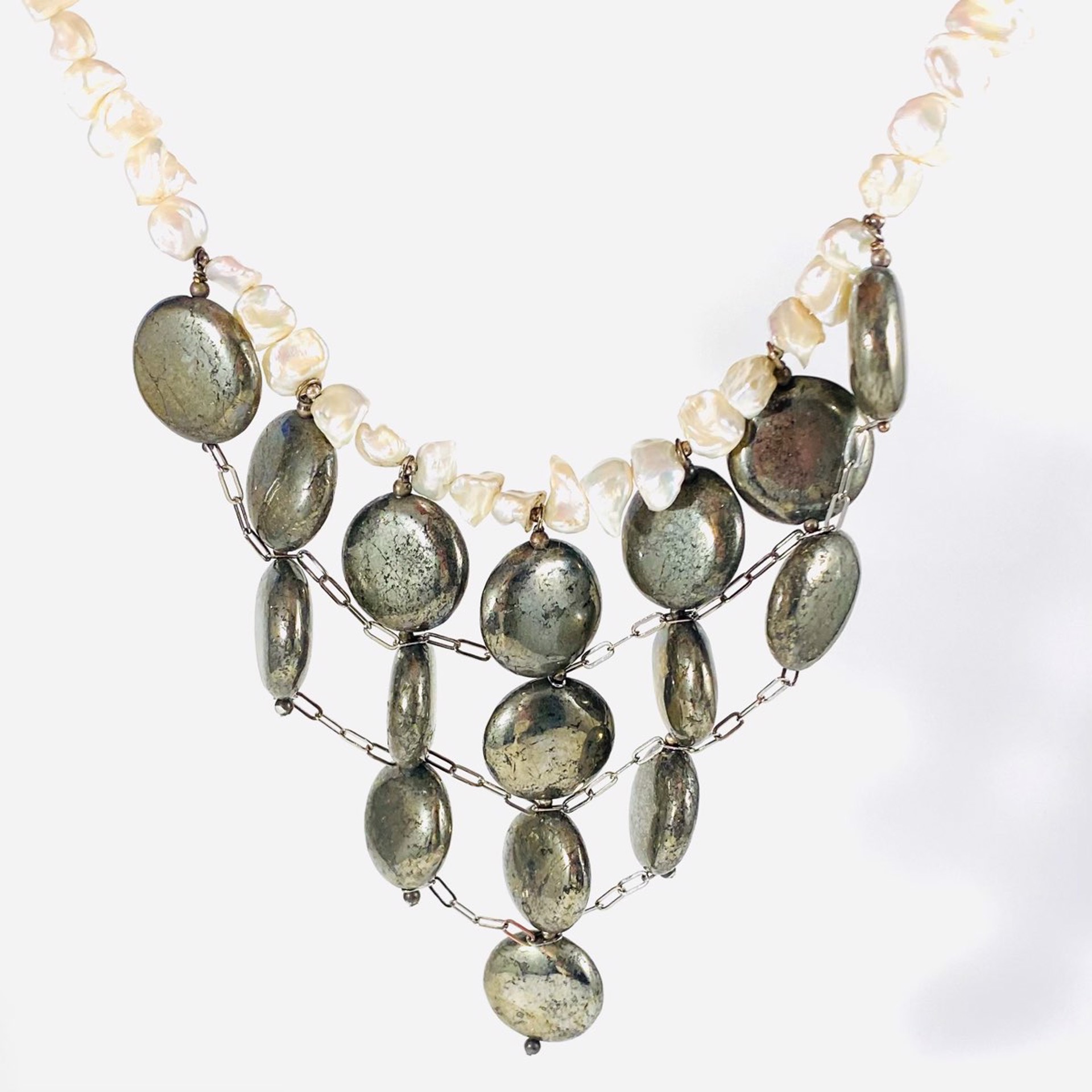 Keishi Pearl Hematite Disc Necklace by Soteria