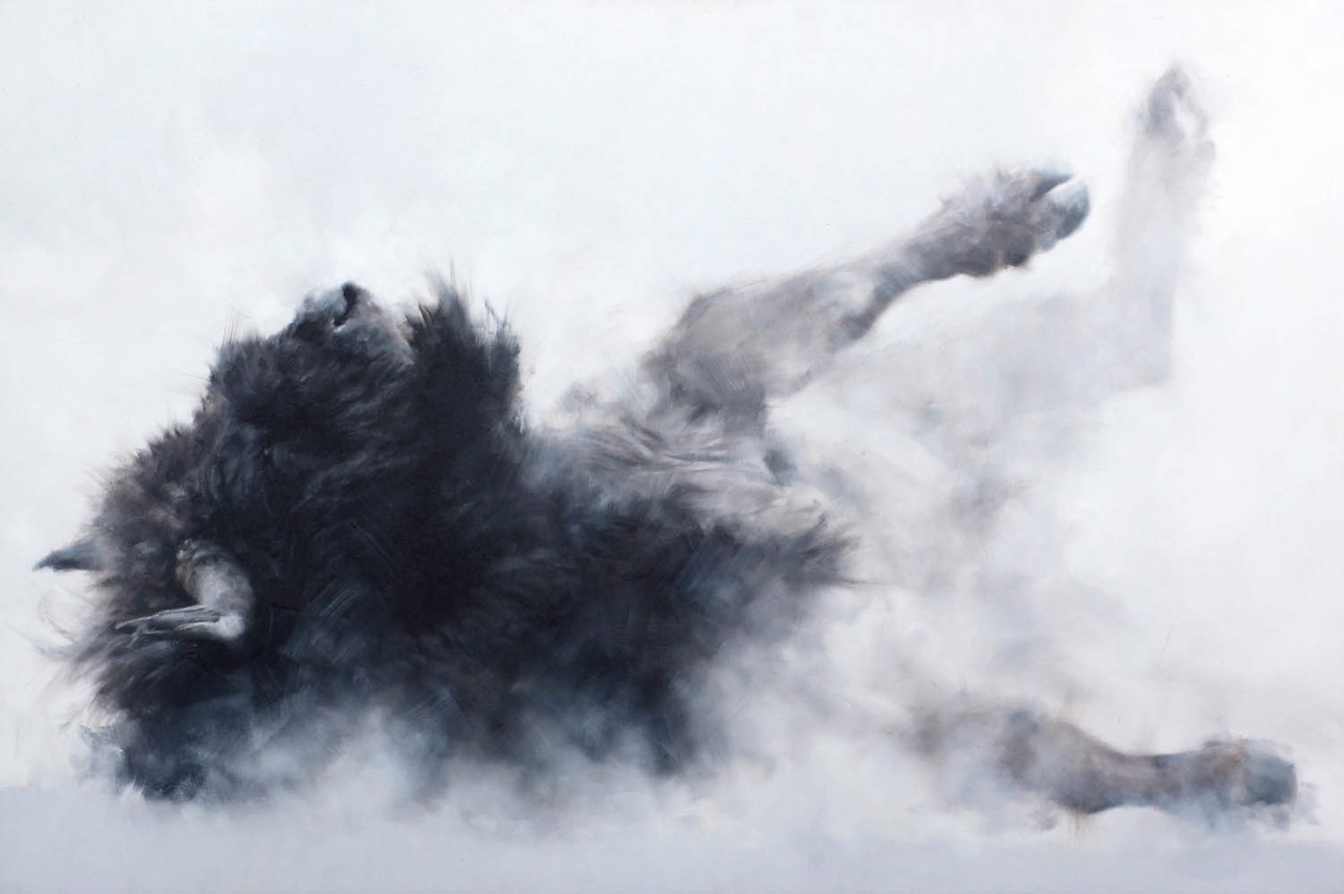 Original Oil Painting Featuring A Bison Rolling In Snow