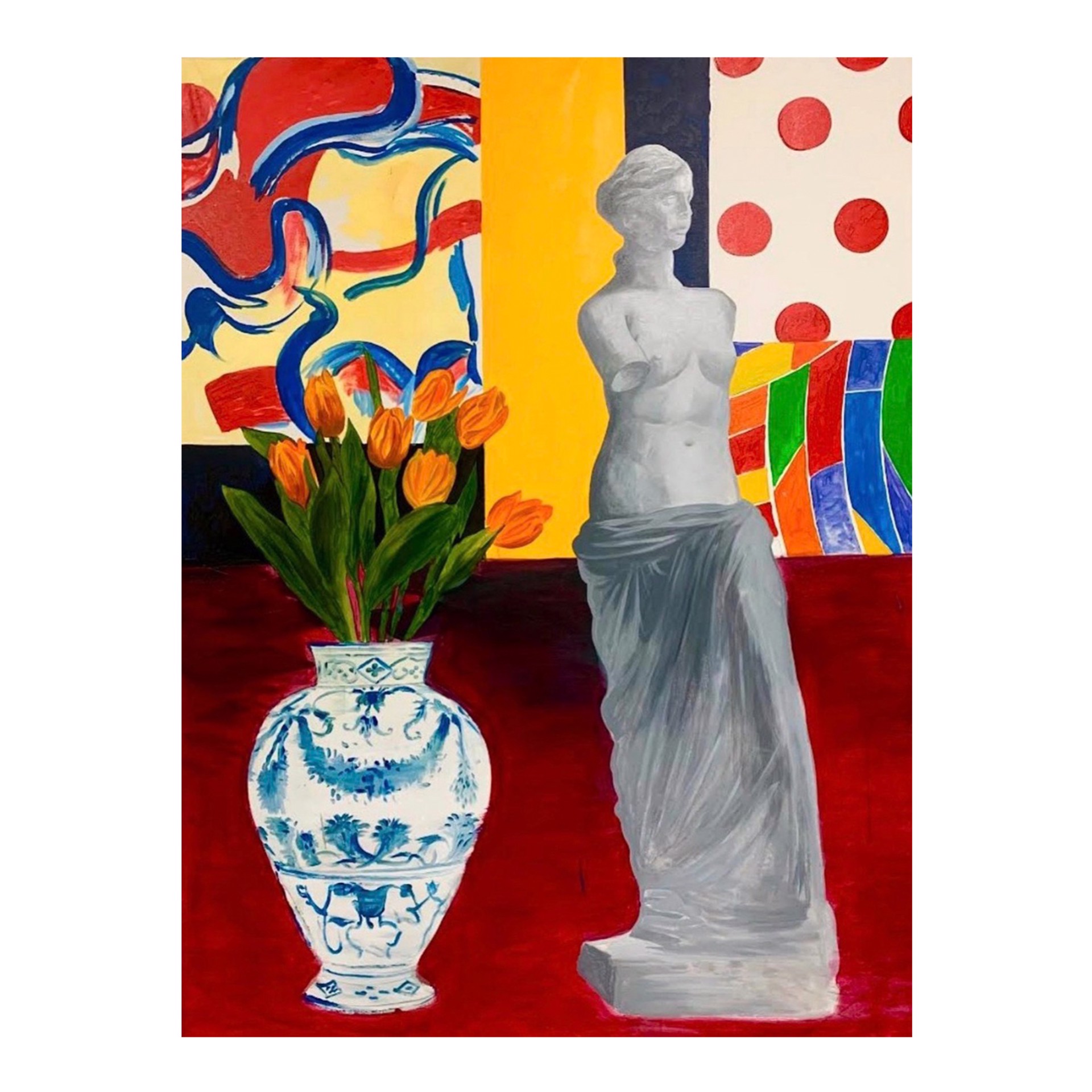 Large Red Interior with Vase of Flowers by Noah Becker