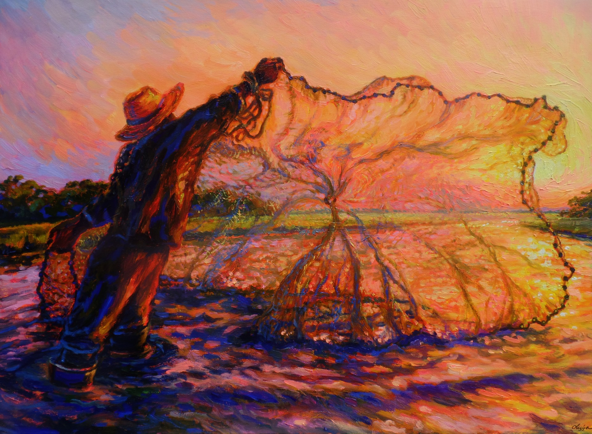 "Wide Creek Net" original oil painting by Olessia Maximenko
