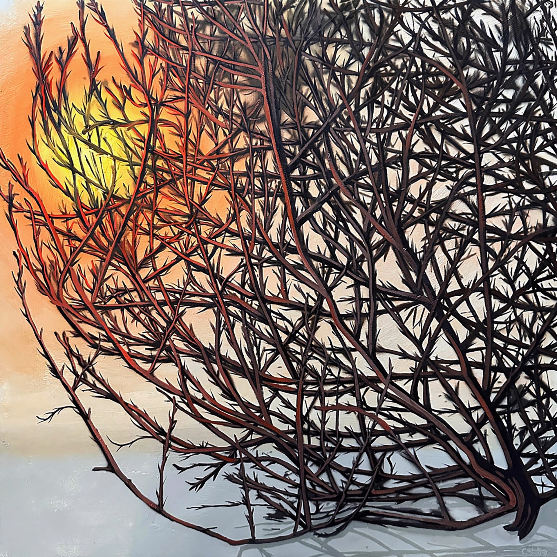Original Painting by Christy Stallop Featuring a Tumbleweed Still During Dusk