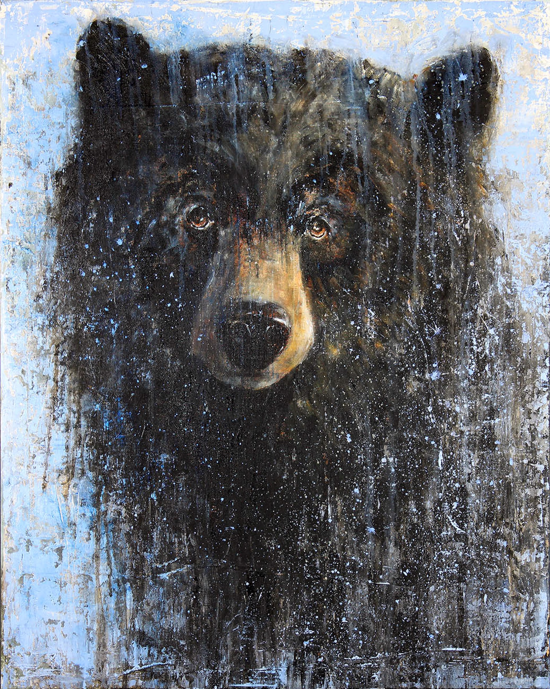 A Contemporary Painting Of A Black Bear With A Blue Abstract Background By Matt Flint At Gallery Wild