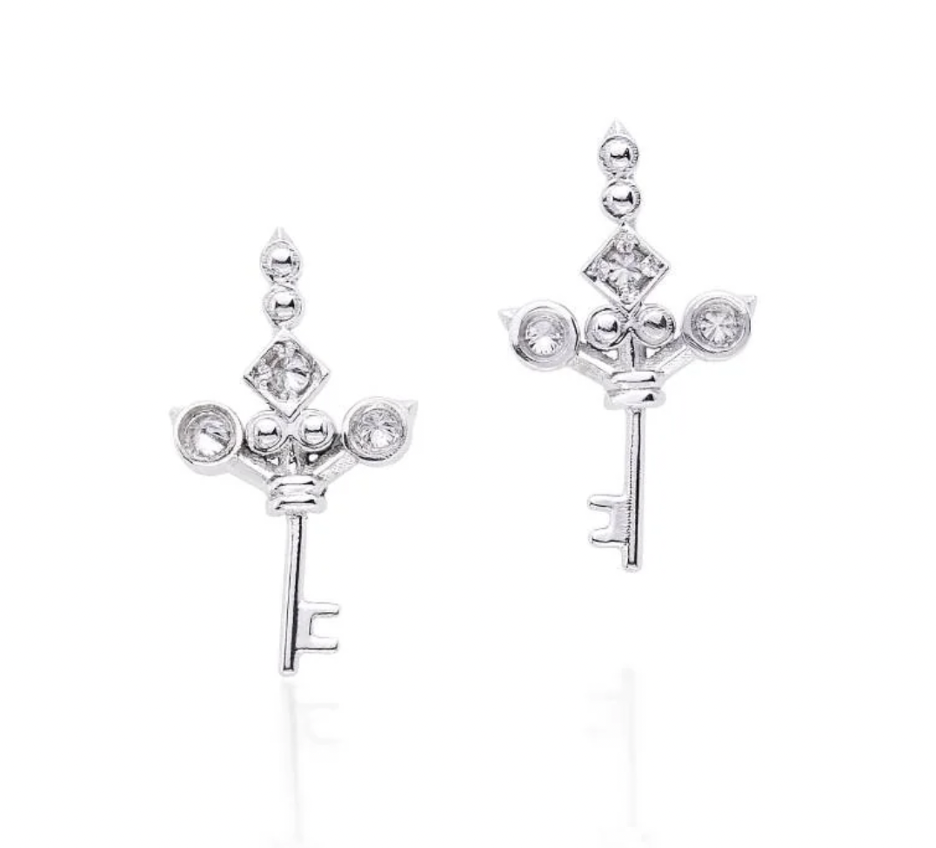 Impeccable Words White Gold Love Key Studs by Ana Katarina