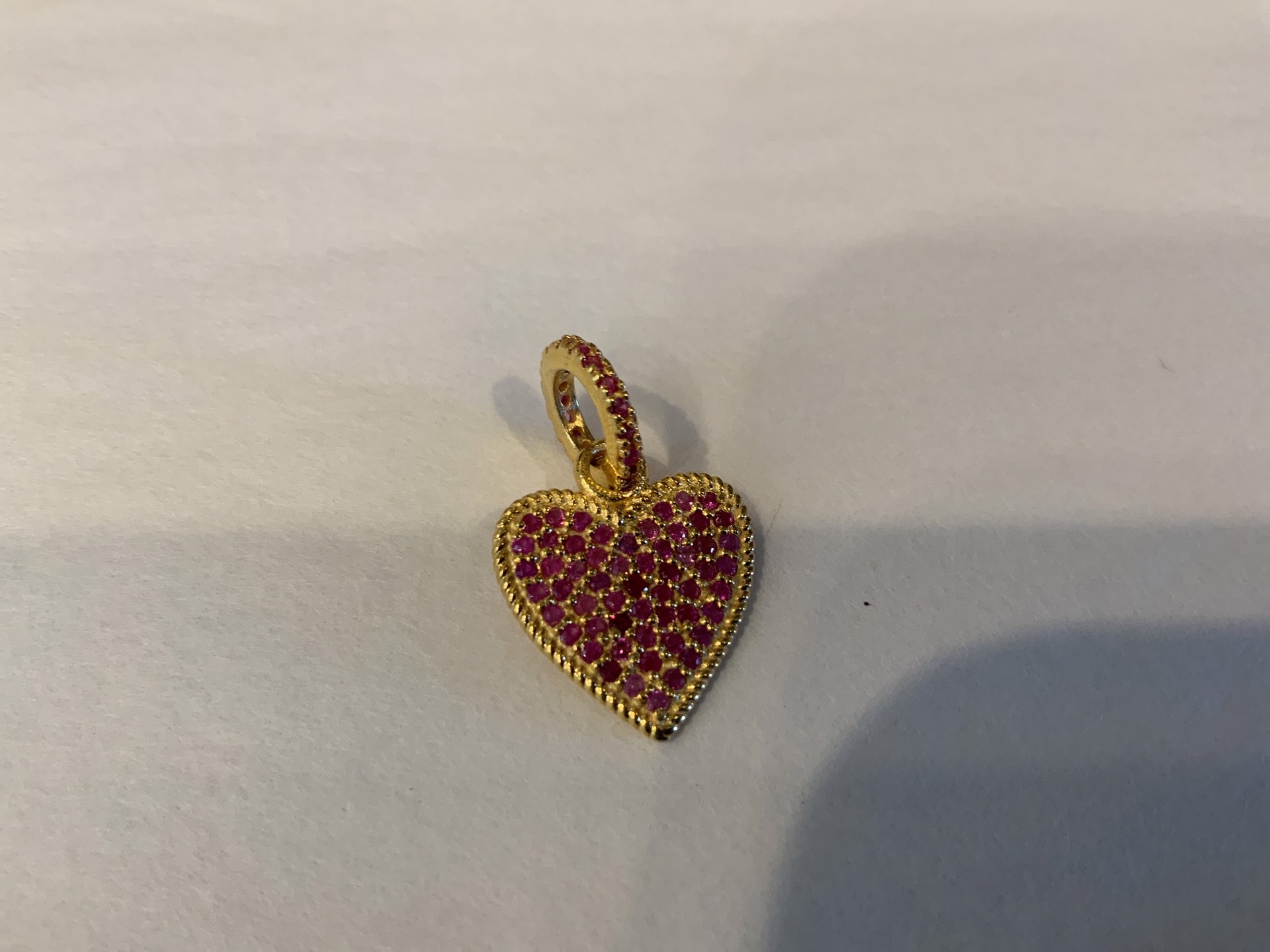 Gold Vermeil Pave Ruby Heart Pendant by Karen Birchmier