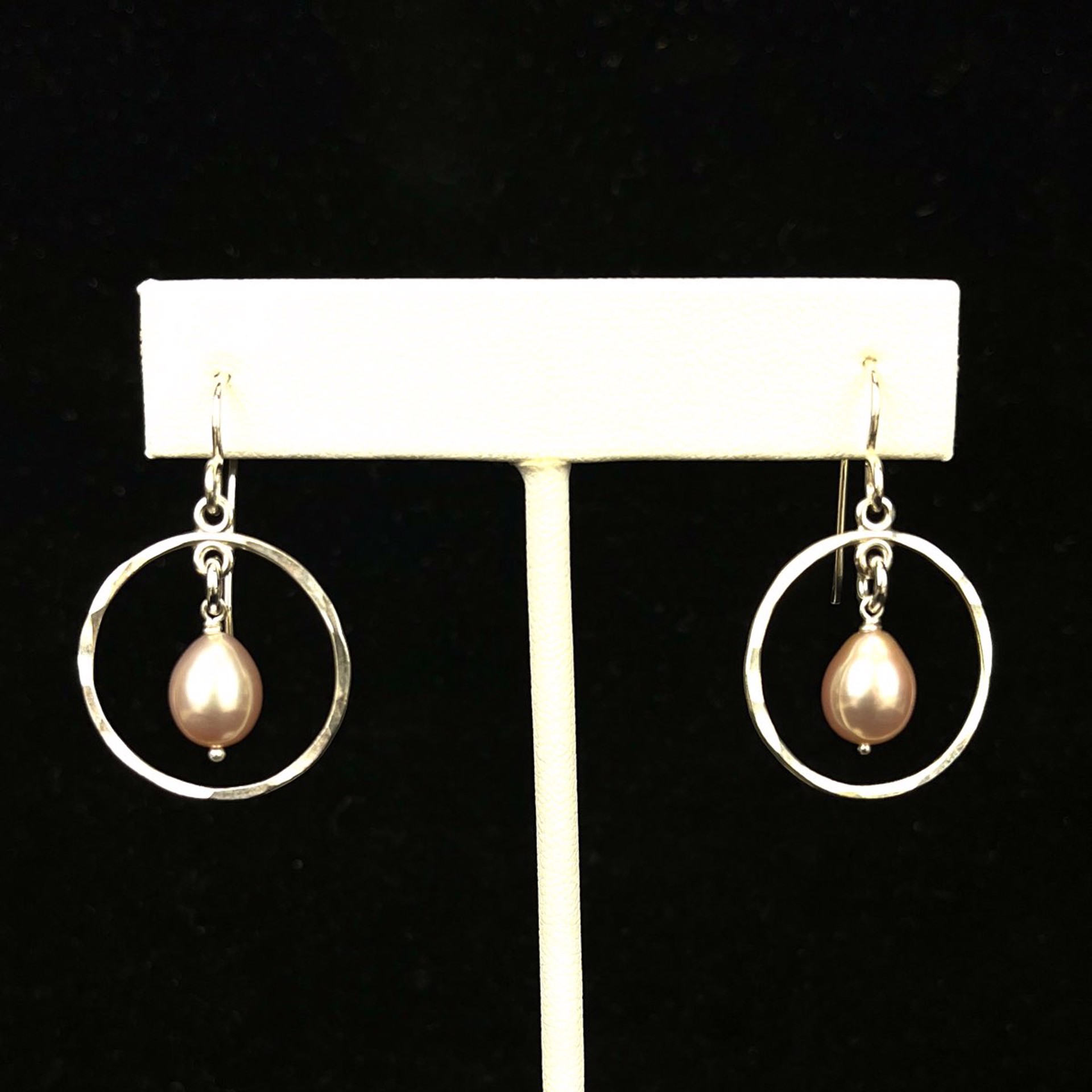 Hammered Circle with Pearl Sterling Earrings by Nichole Collins