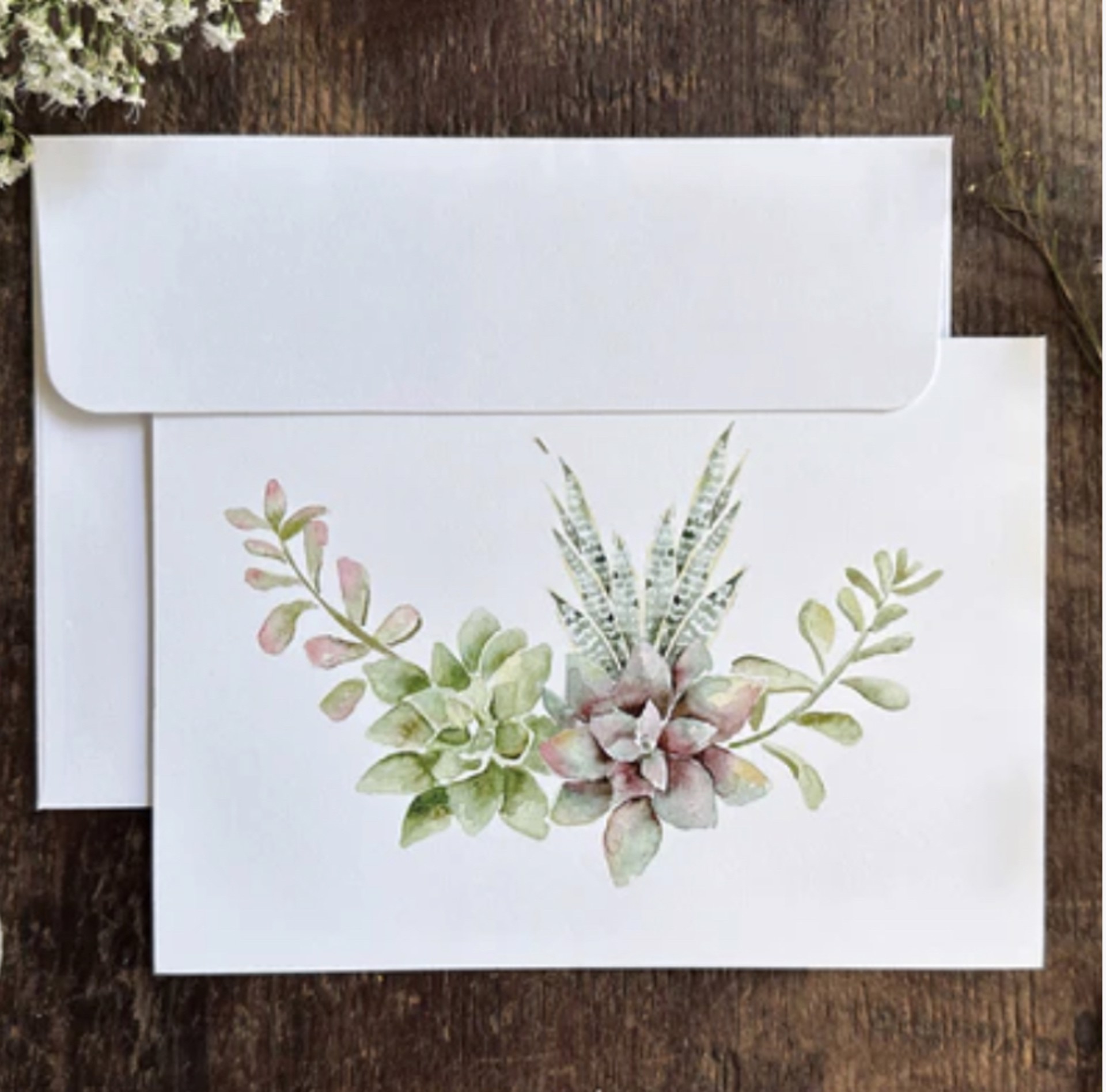 Succulent Card White Envelope by Lucia Duque