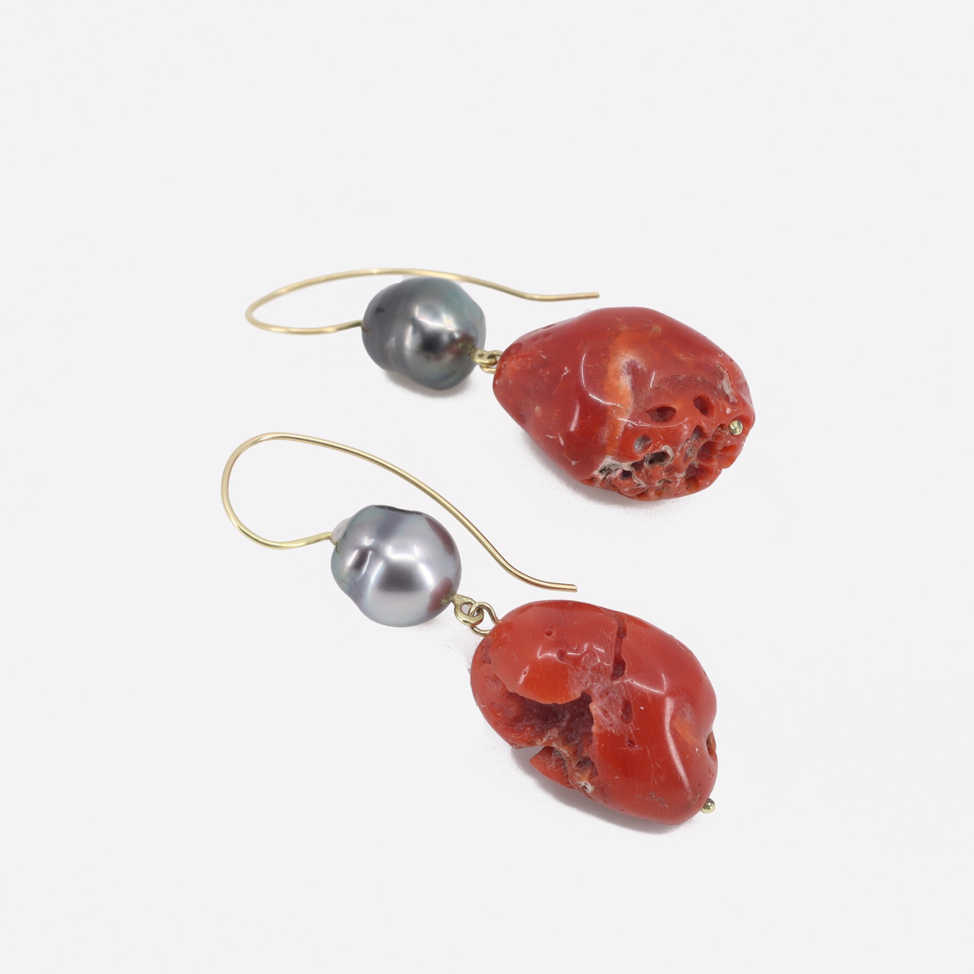 Pearl & Coral Dangles by Niki Ulehla