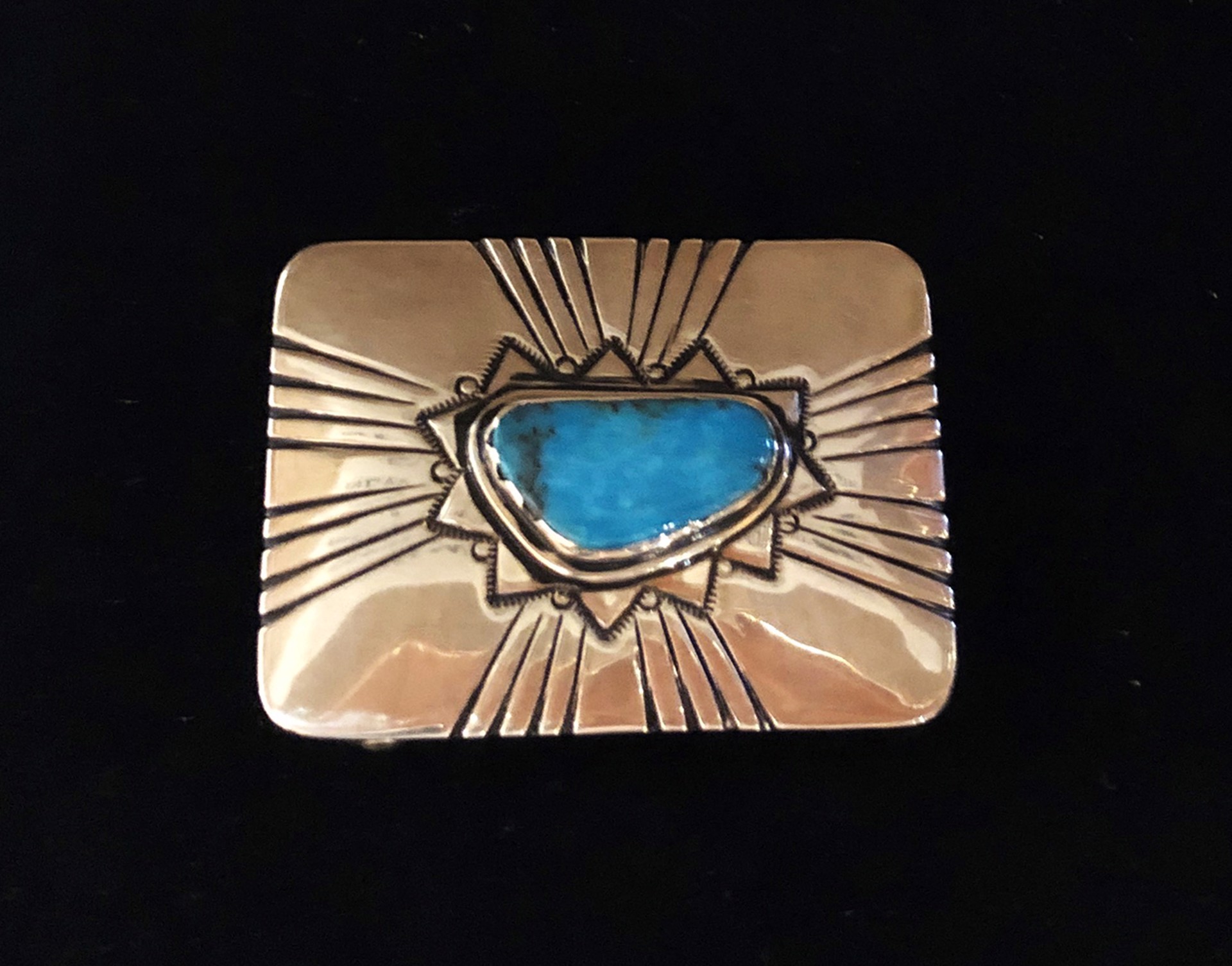 Signed Sterling Silver Turquoise Belt Buckle