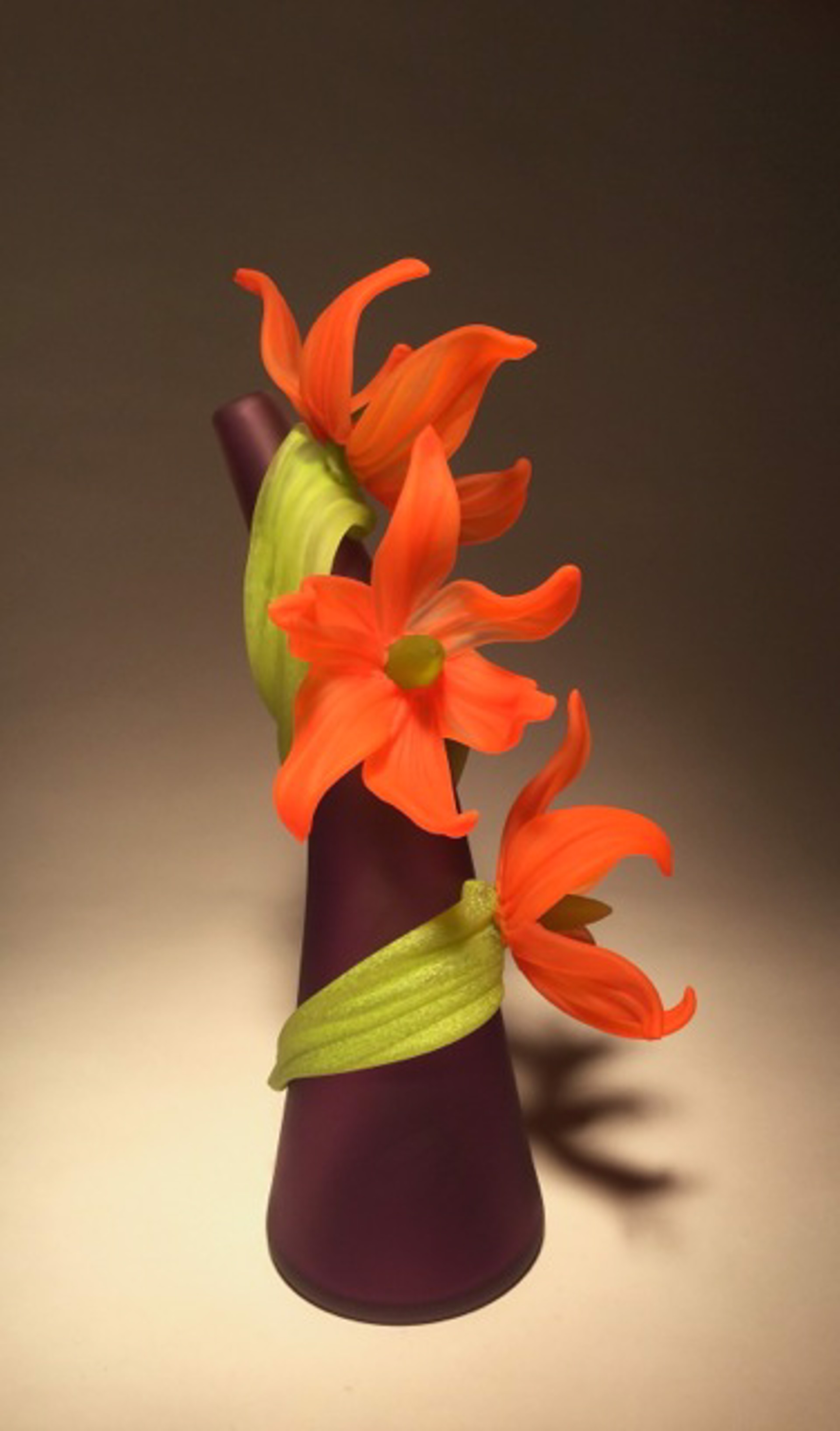 Sprig Vase - Purple with Orange Lilies by Susan Rankin