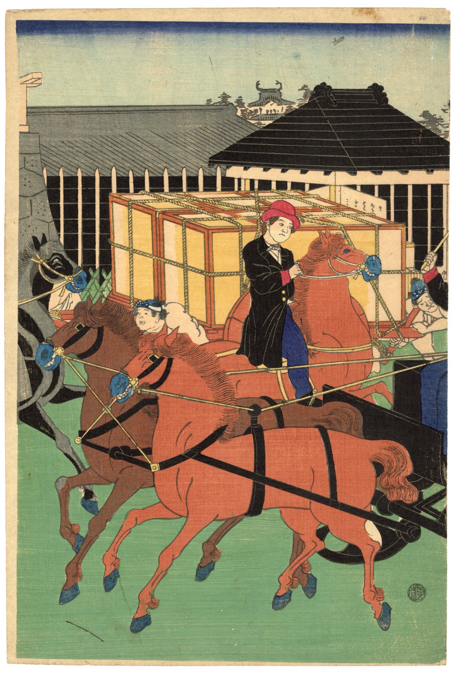 View of a Thoroughfare for Horse Drawn Carriages in Nihonbashi, Tokyo by Yoshitora