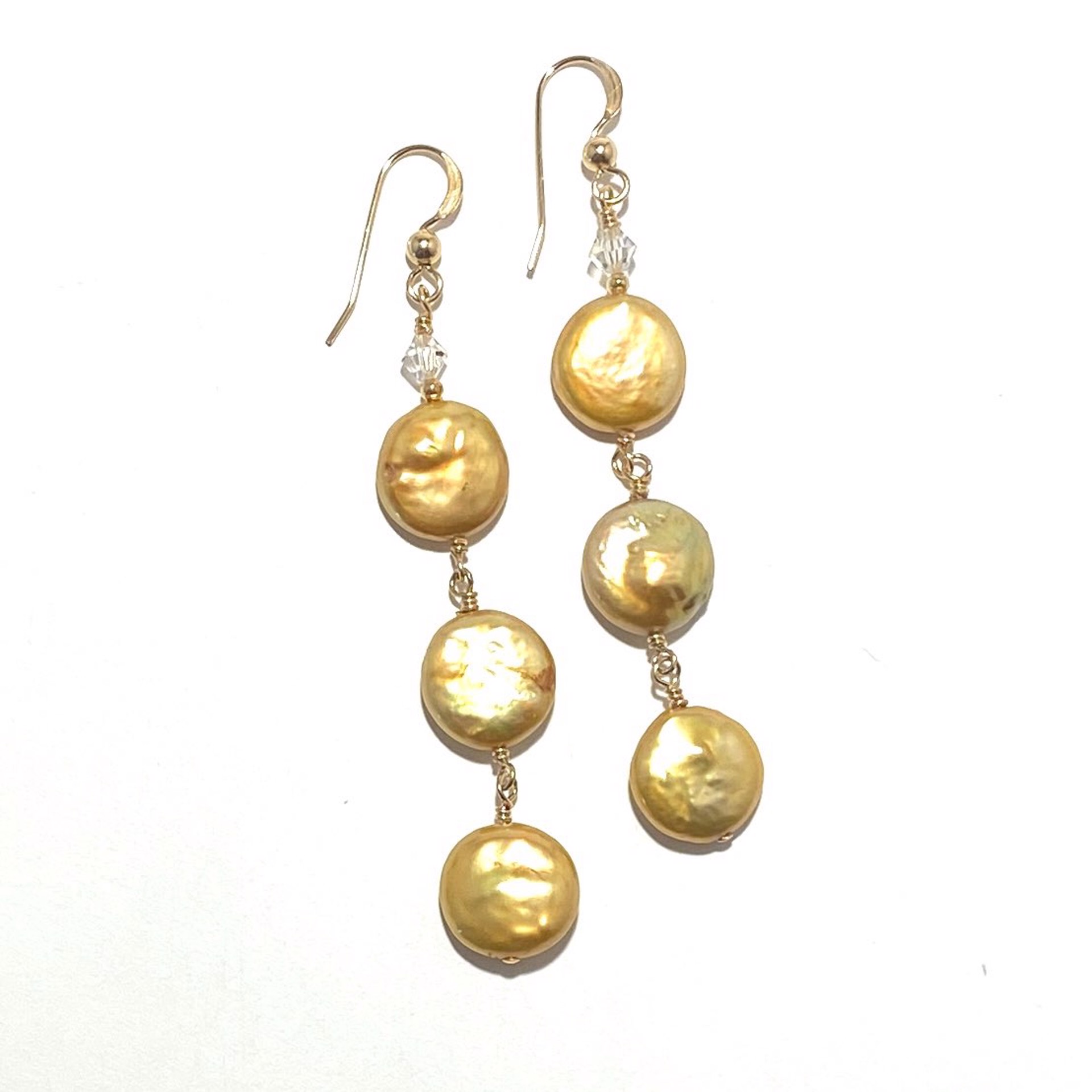 Three Gold Coin Pearl GF Earrings LR23-36 by Legare Riano