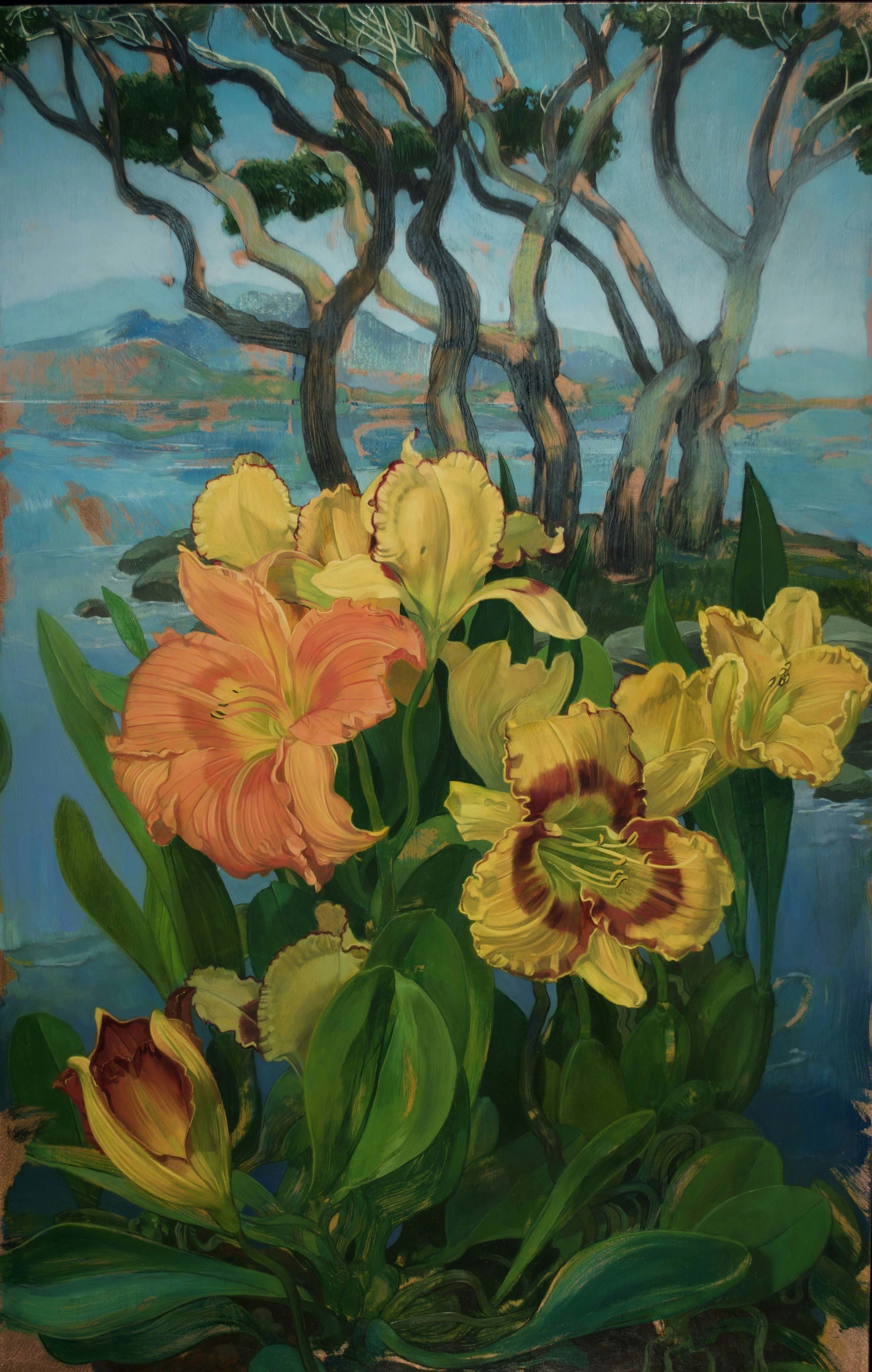 Day Lilies and Grove of Trees by Benjamin J. Shamback