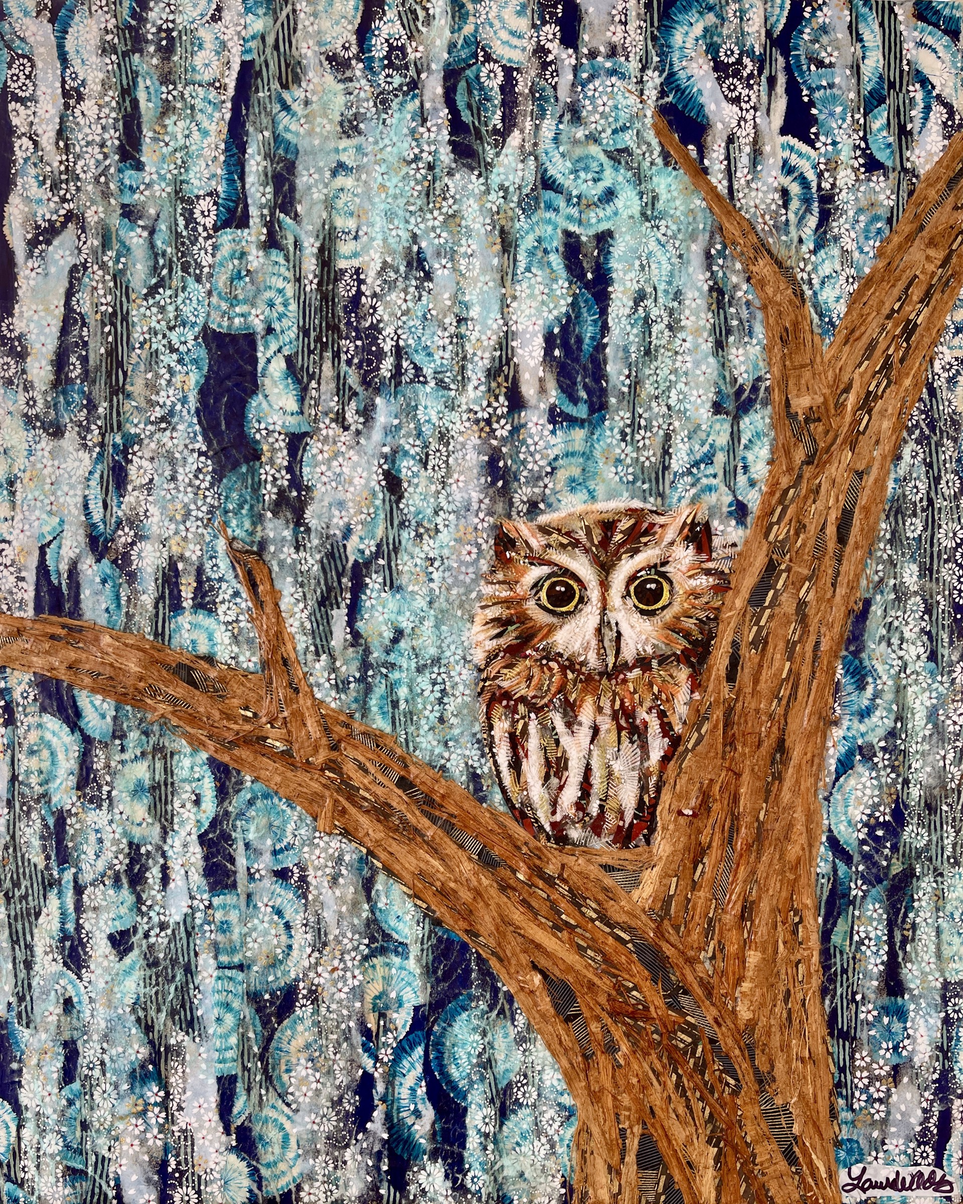 Screech Owl in Winter by Laura Adams