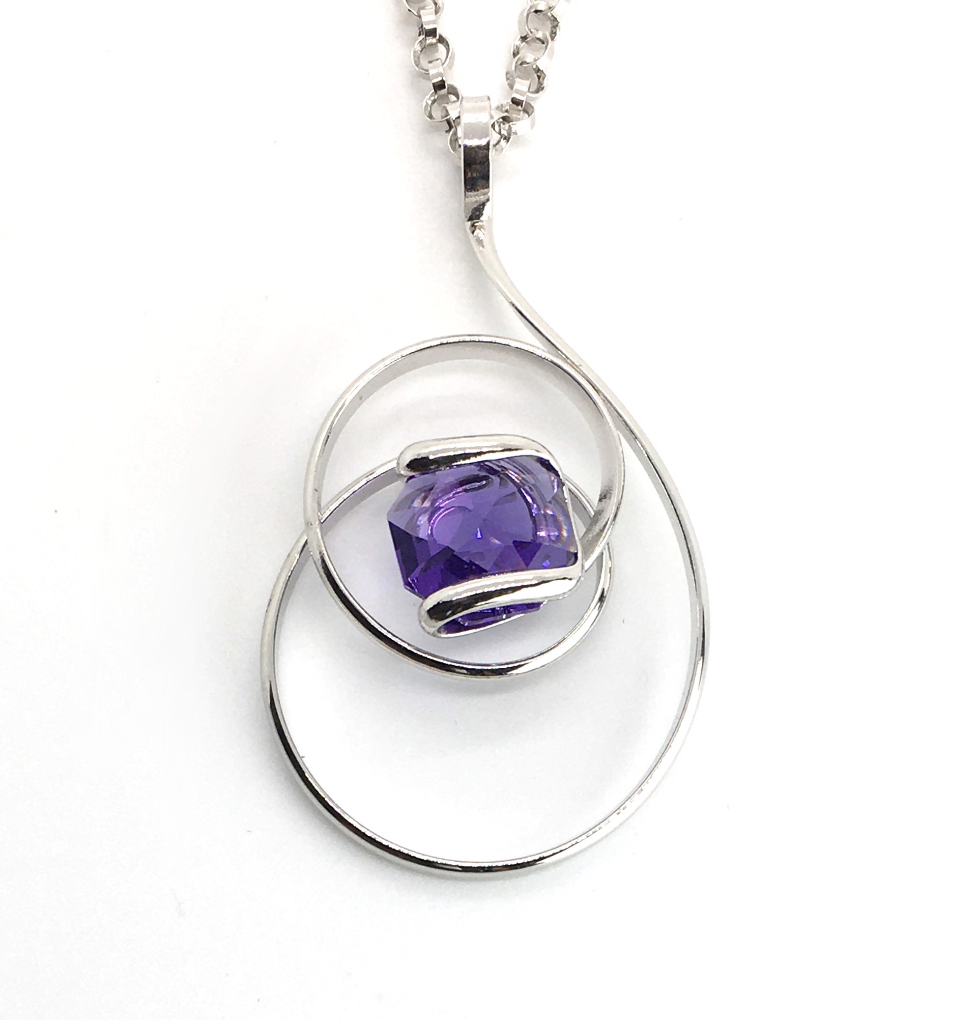 Pendant ~  Purple Austrian Swarovski Crystal ~  Mixed Metals Triple Coated with Rhodium ~ Handmade Setting ~ Chain Available Separately by Monique Touber