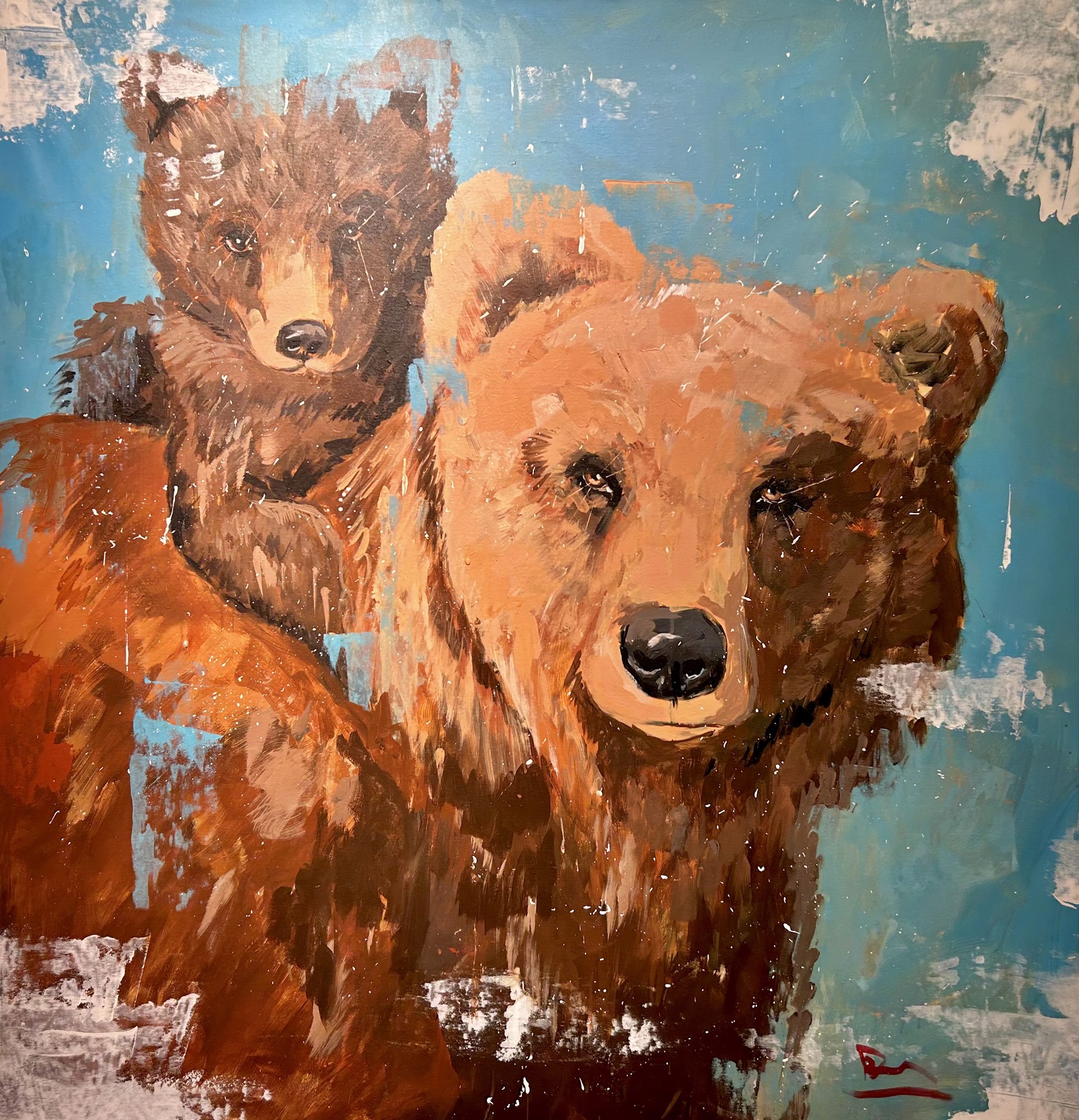 Bear and Cub - Blue by Dominic Mattioli