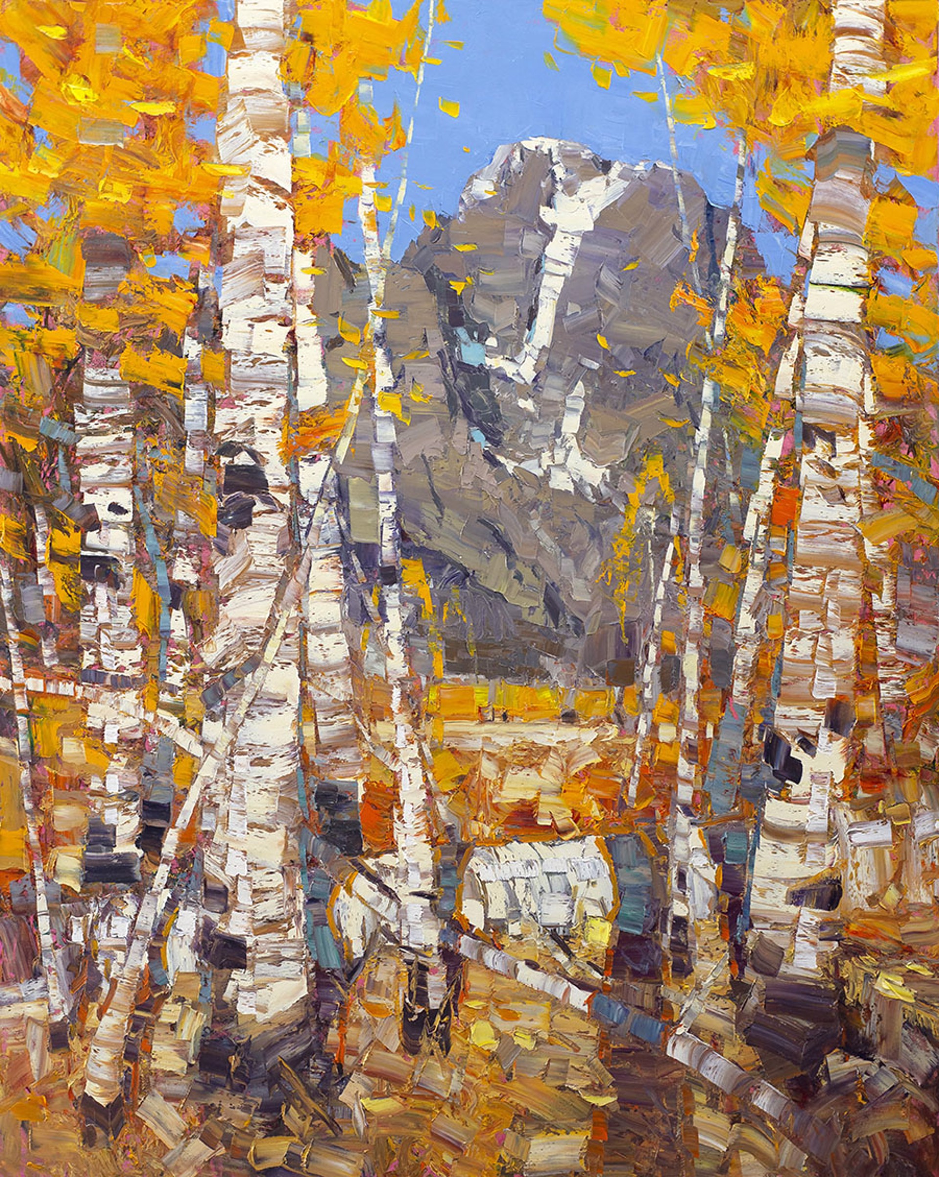 Original Oil Painting Using Palette Knife Of Aspens And The Tetons