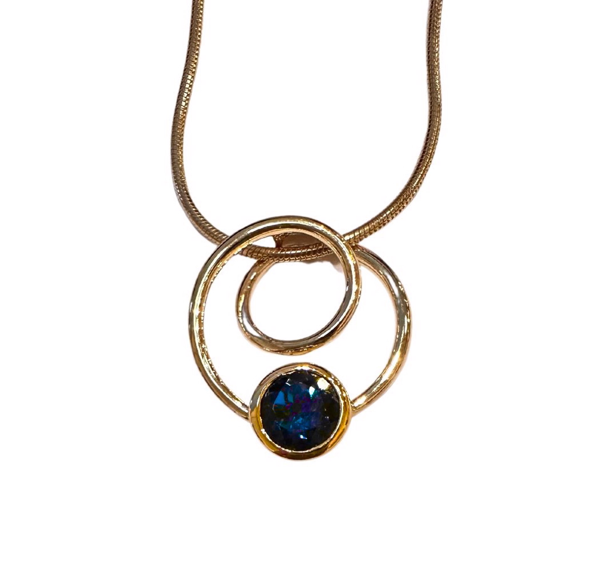 Pendant - Circle Swirl with London Blue Topaz and 14kt Goldfilled by Joryel Vera