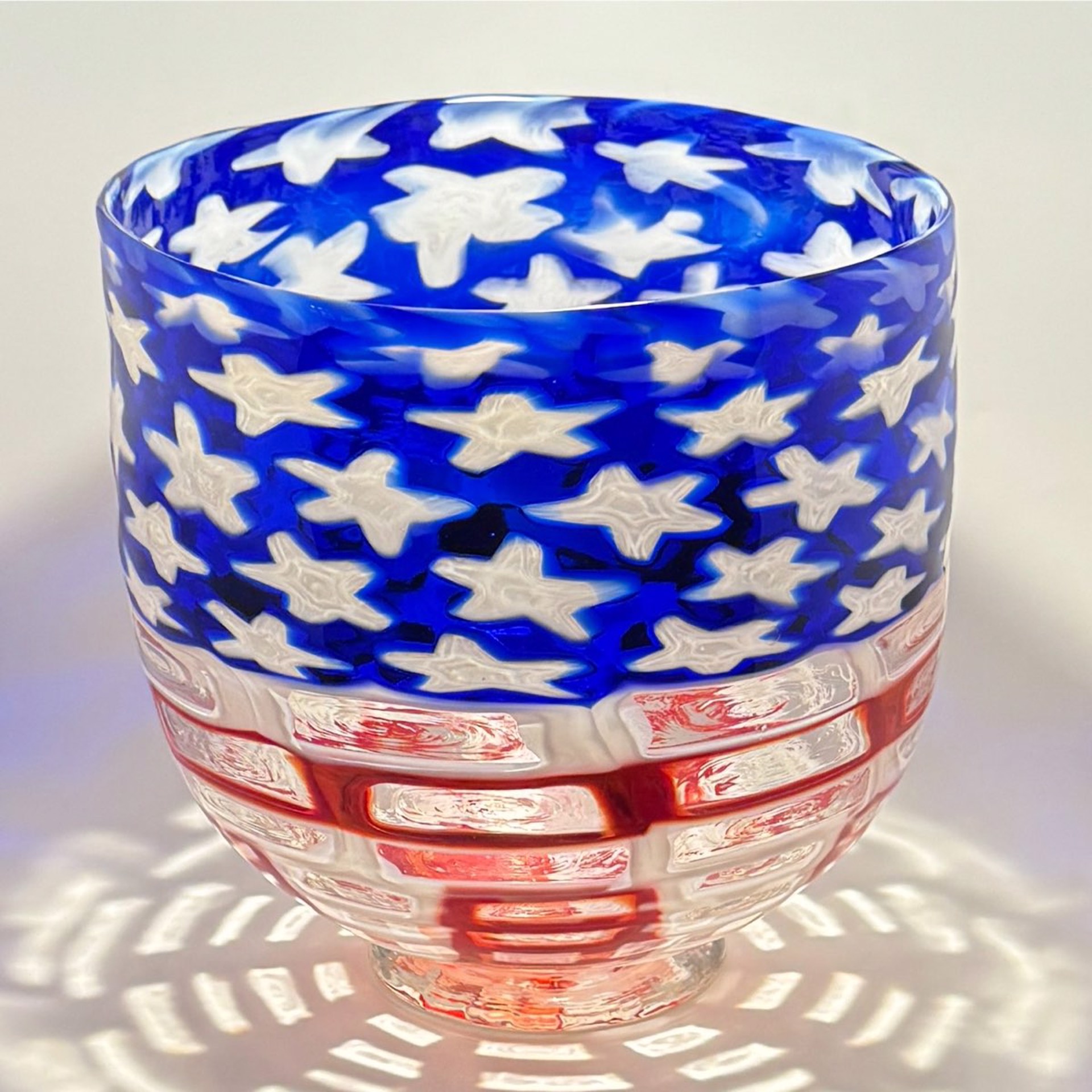 Footed Bowl Red, White, and Blue  JG23-3 by John Glass