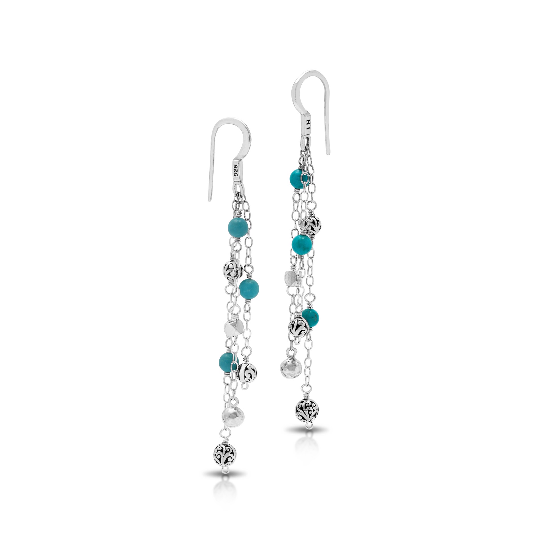 9662 Blue Turquoise and LH Scroll Beads Triple Layer Drop Earrings by Lois Hill