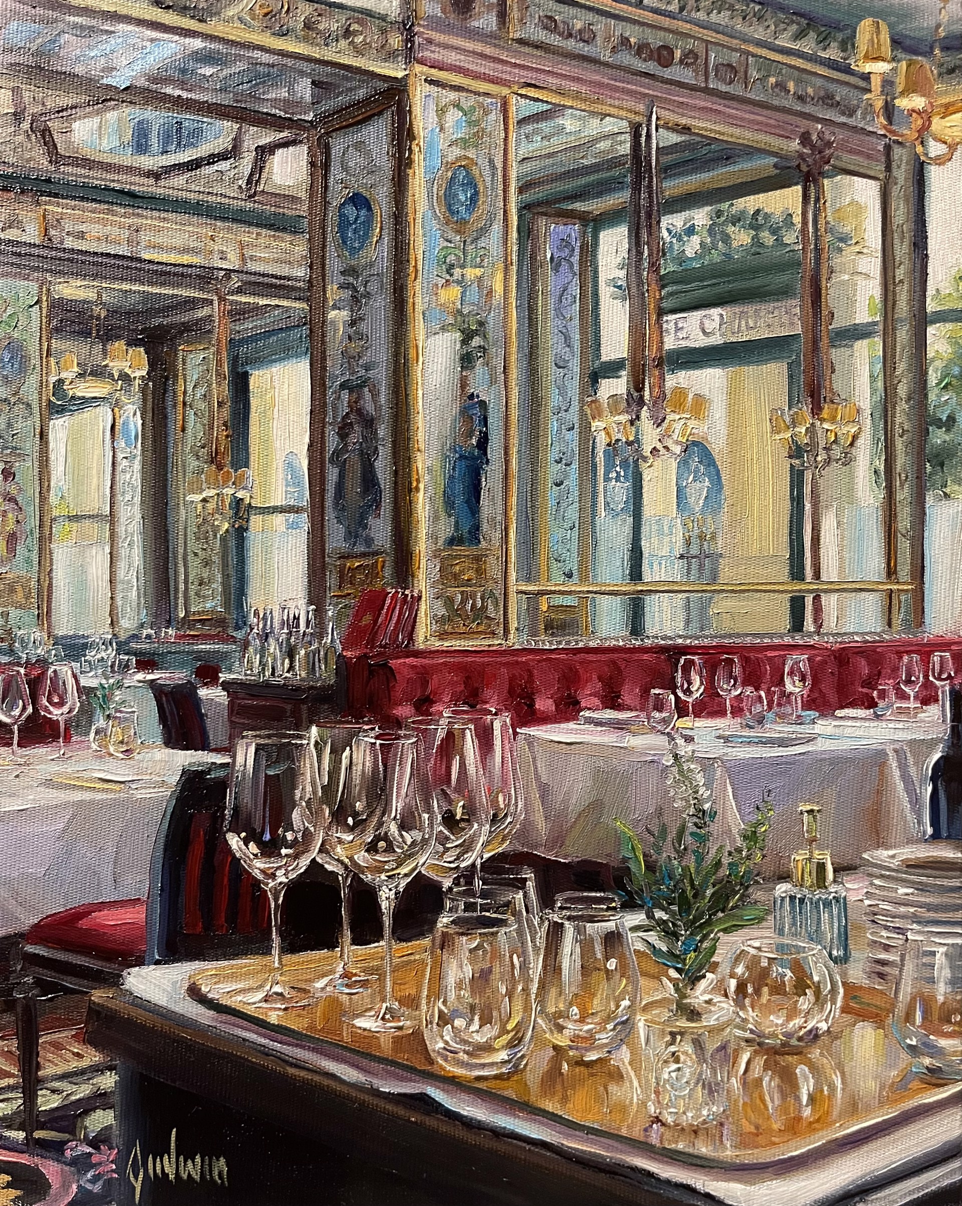 Glass on Golden Tray, Le Grand Vefour Paris, by Lindsay Goodwin