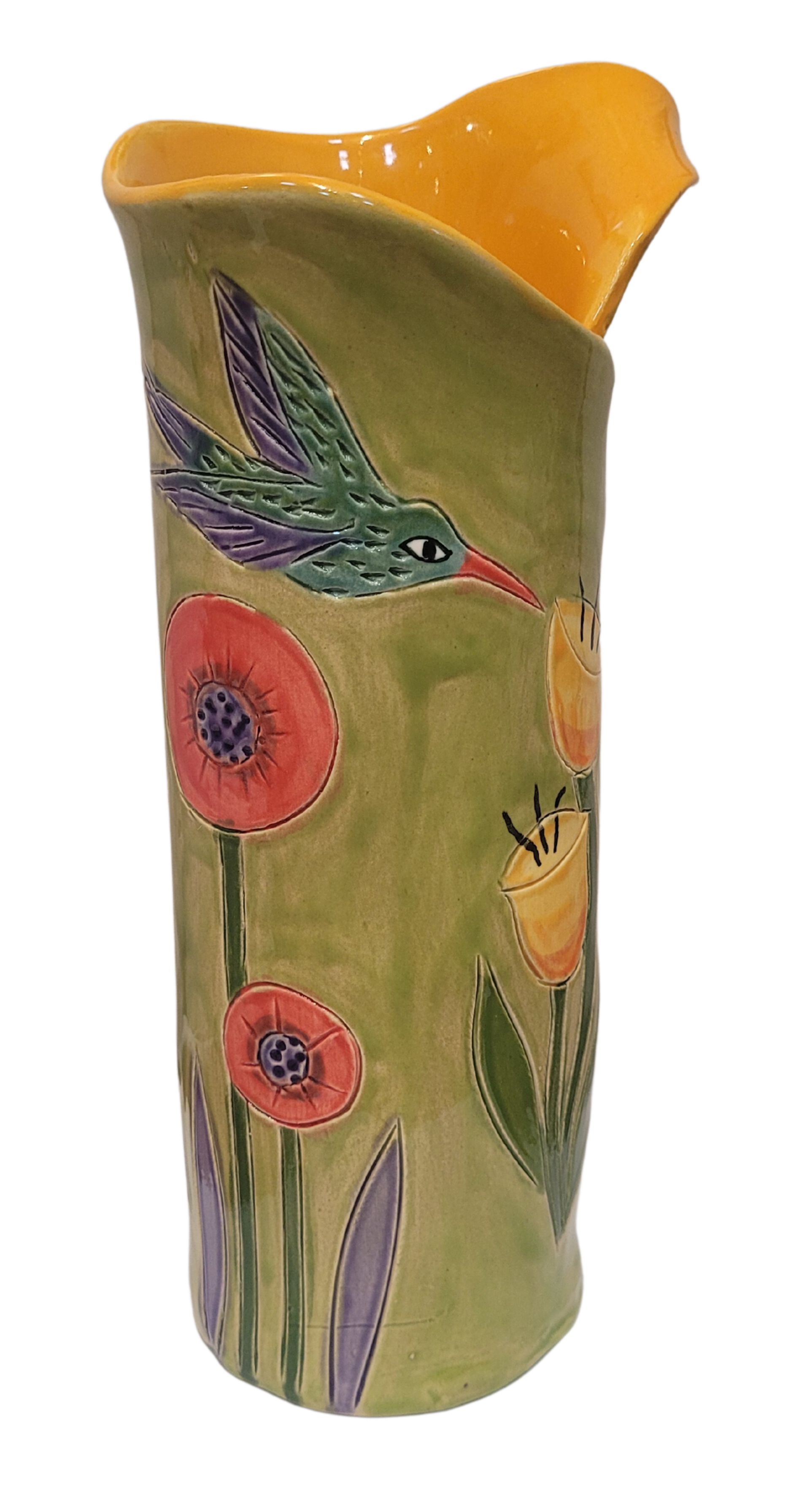 Green Round Hummingbird-Vase by Robin Chlad