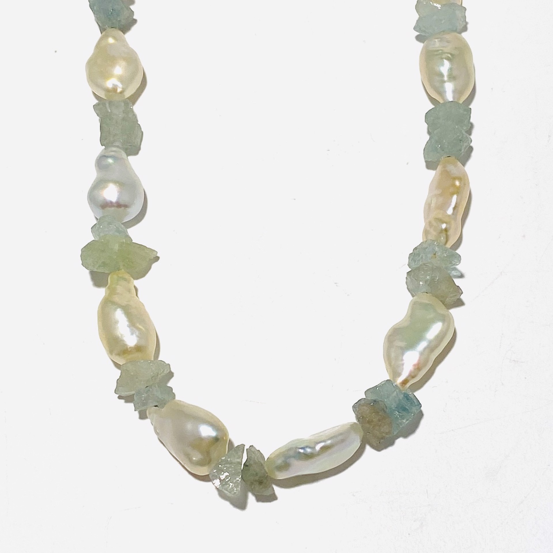 Biwa Peal and Raw Aquamarine Necklace by Nance Trueworthy