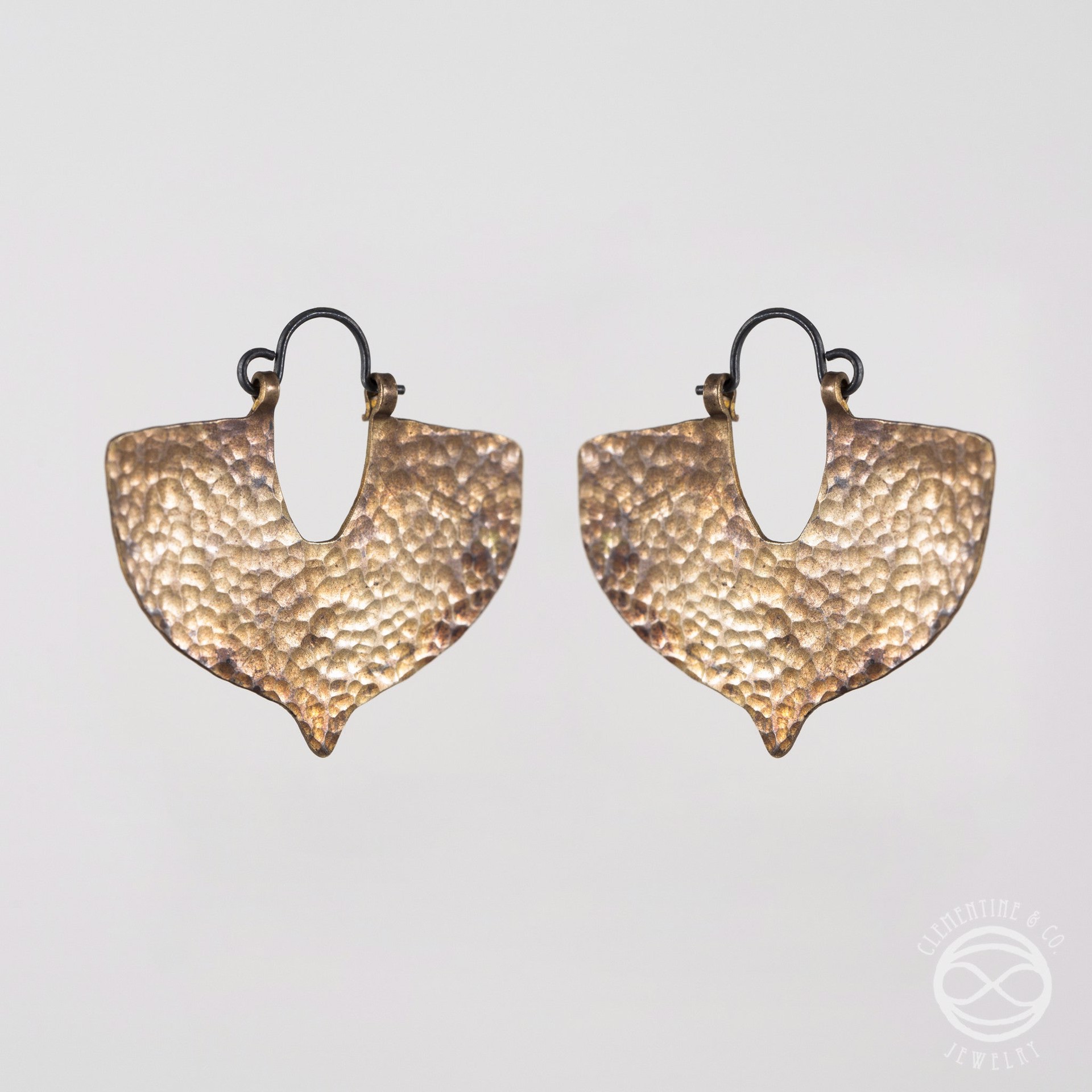 Shield Earrings in Antiqued Brass by Clementine & Co. Jewelry