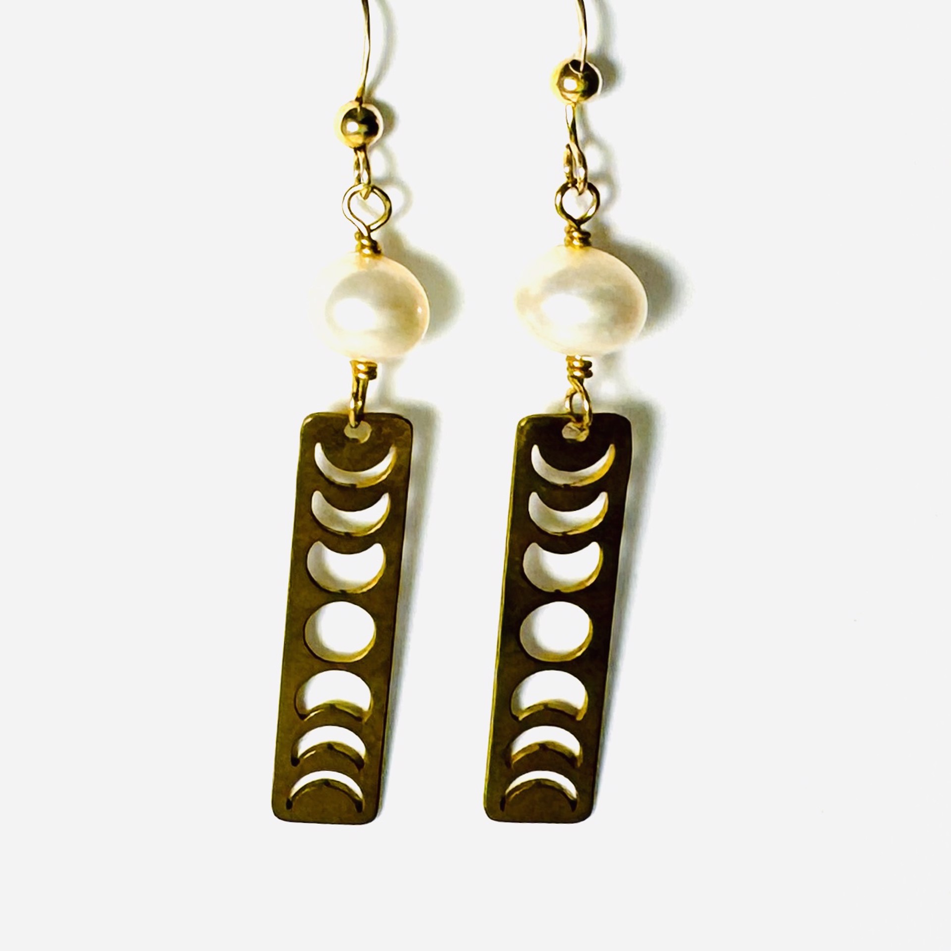 Pearl, Phases ofthe Moon  Brass Earrings LR24-22 by Legare Riano