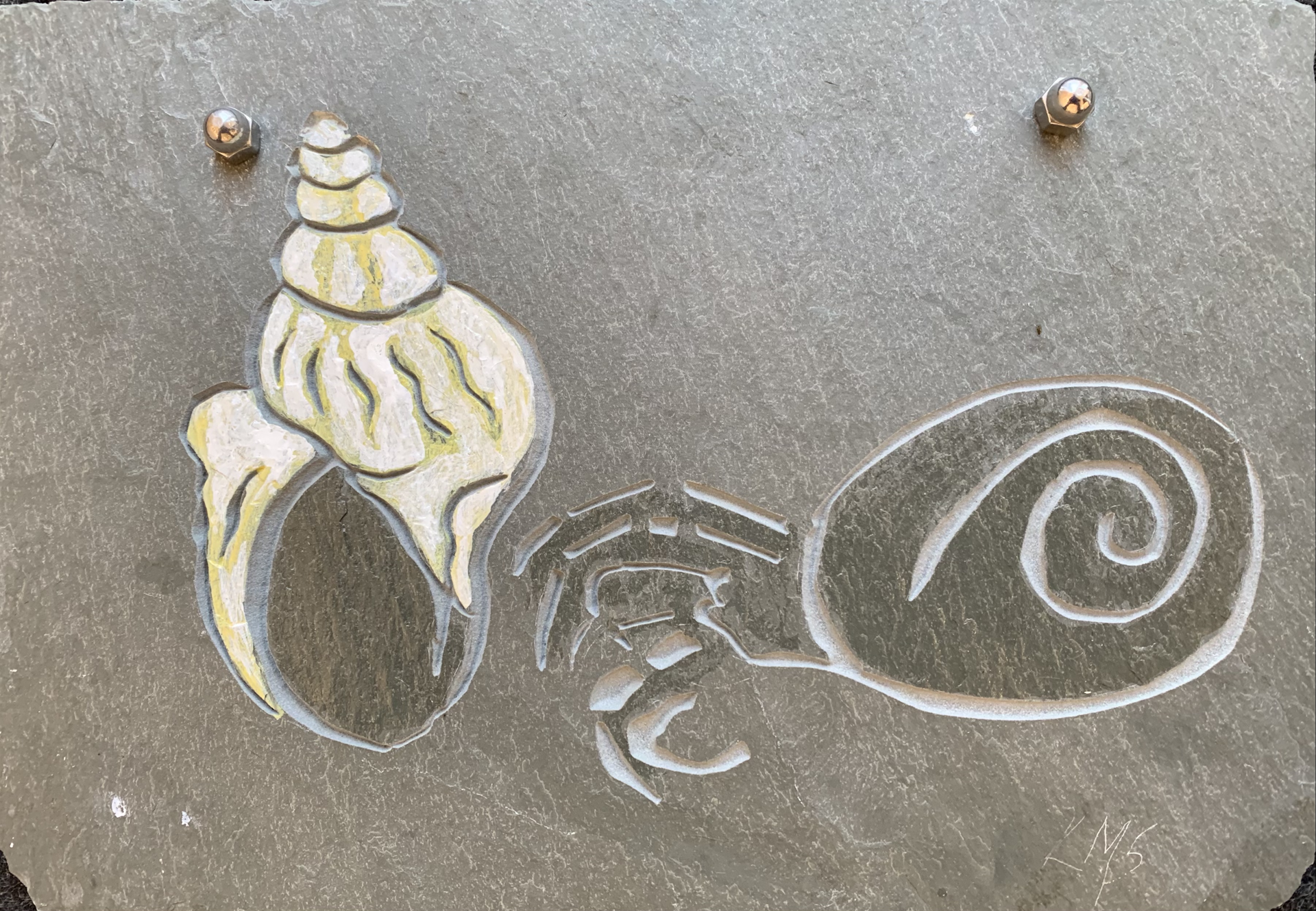 Crab and Seashell Slate by Karin Stanley