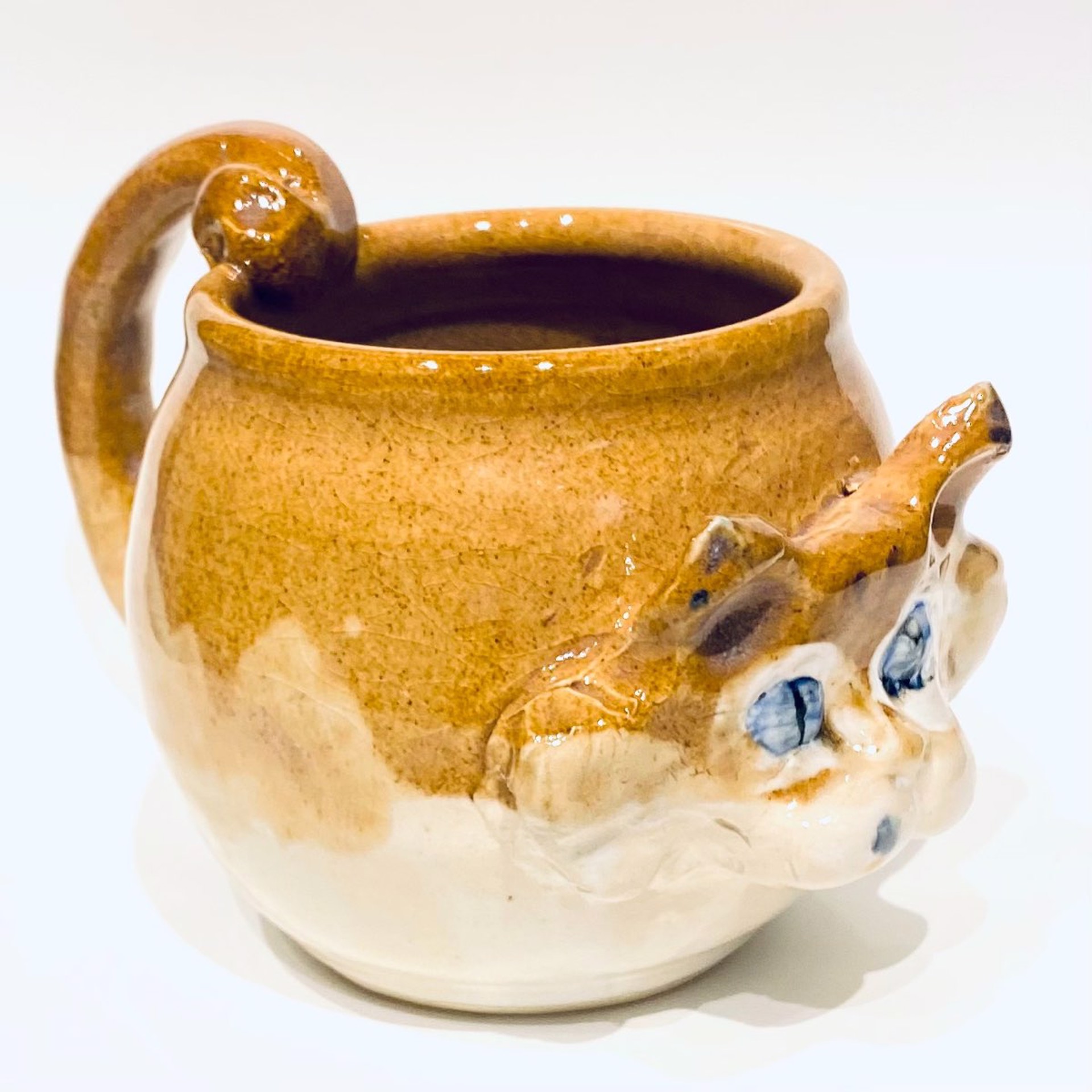 KK22-39 Cat Mug Light Brown and Cream by Kate Krause