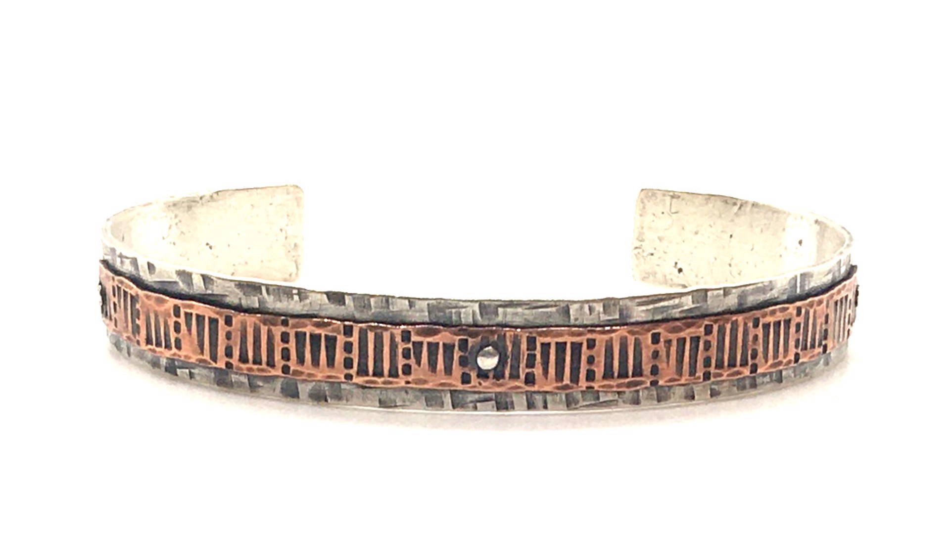 Handmade Riveted Silver and Copper Stacker Cuff  Medium by Grace Ashford