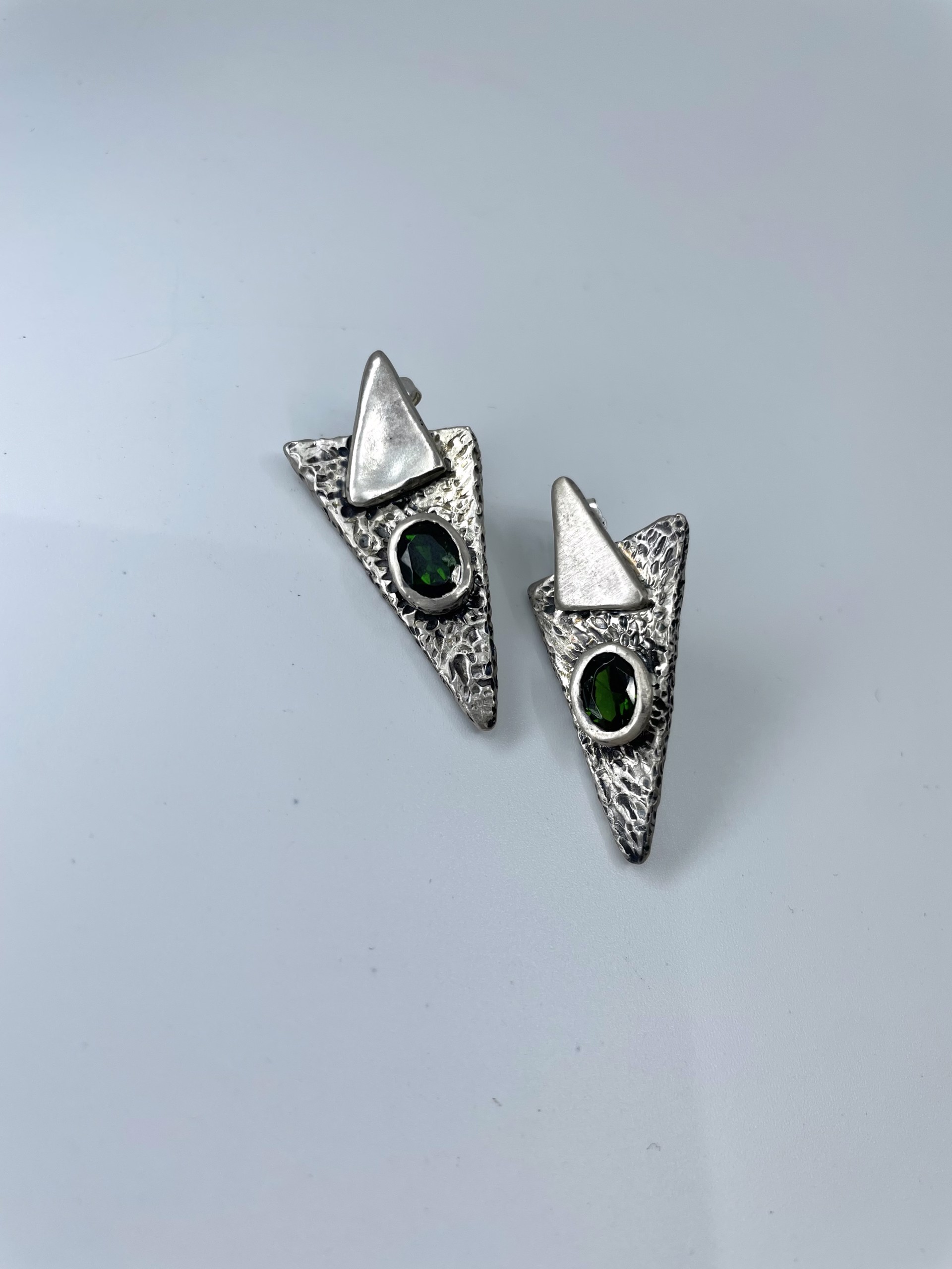 Overlapping Triangle Earrings Chrome Diopside by Beth Benowich