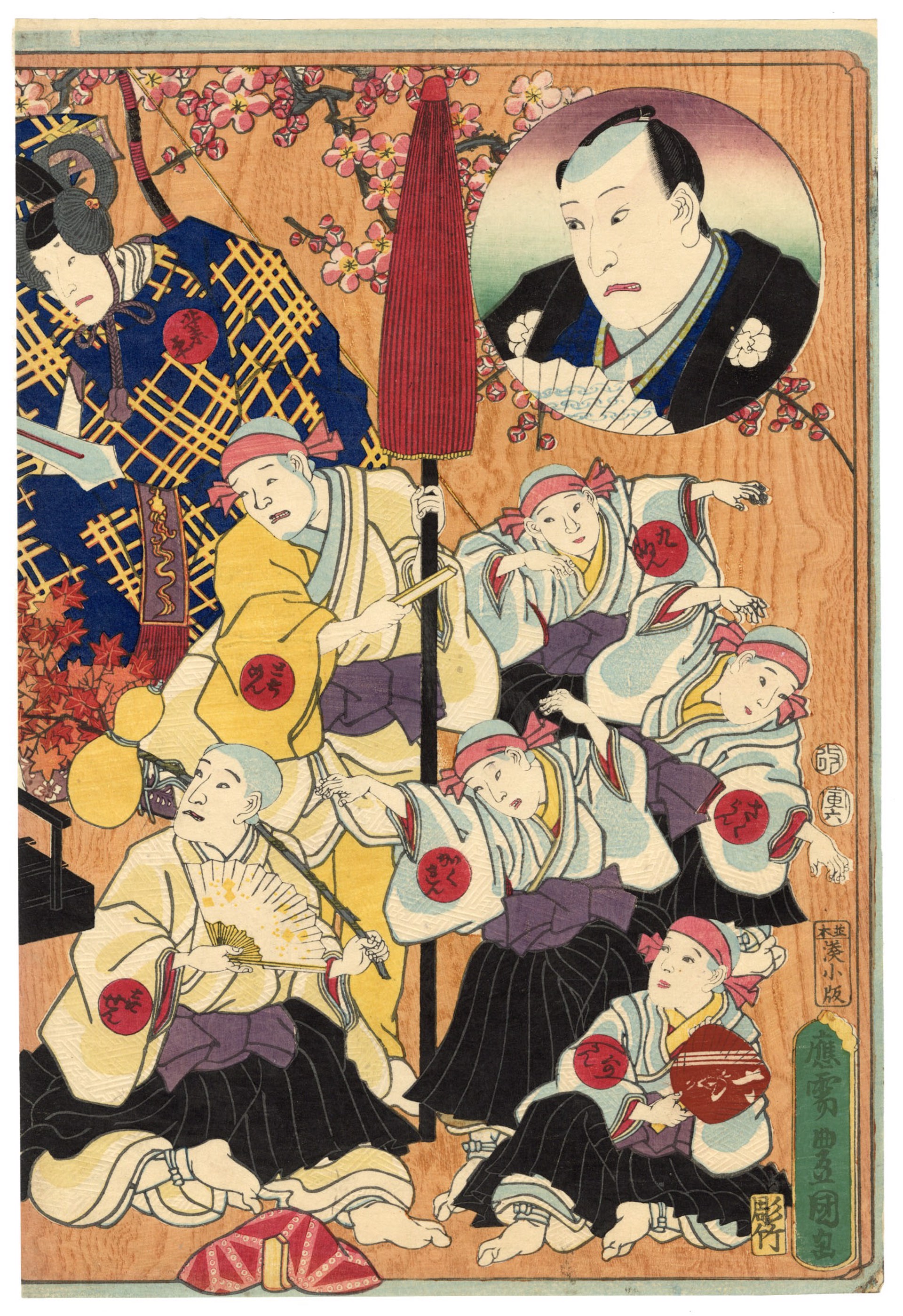 Kabuki Play "Rokkasen Sugata no Irodori" Performed at the Ichimura-za Theatre by Kunisada