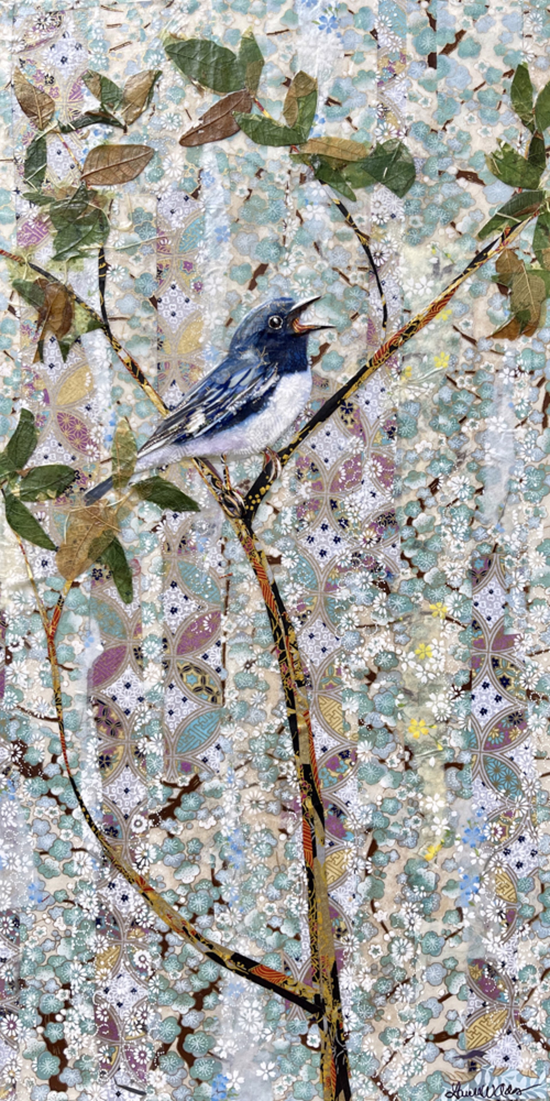 Warblers in the Treetops- Black-throated Blue Warbler - sold! by Laura Adams