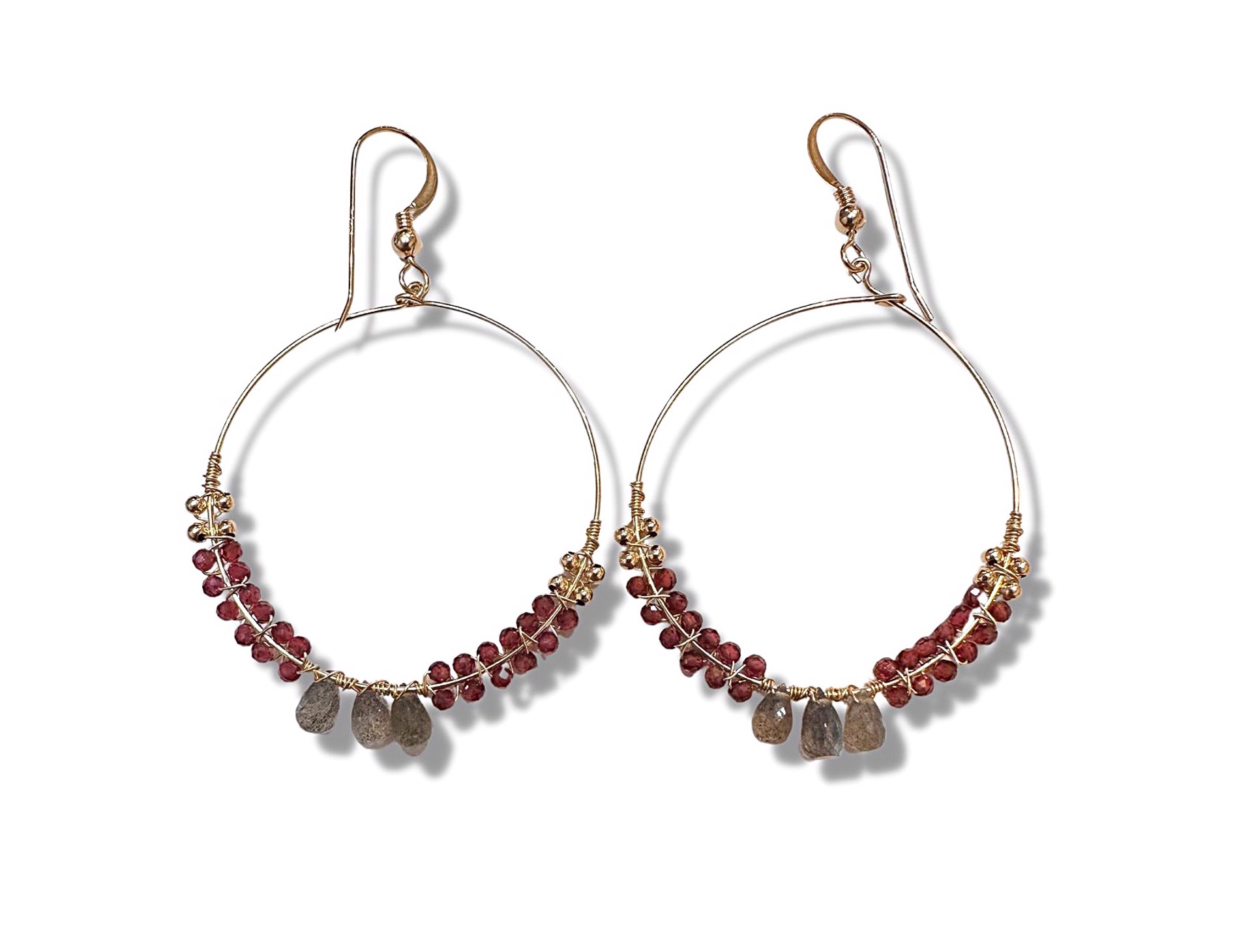Earrings - Garnet and Labradorite Hoops with 14K Gold Filling by Julia Balestracci