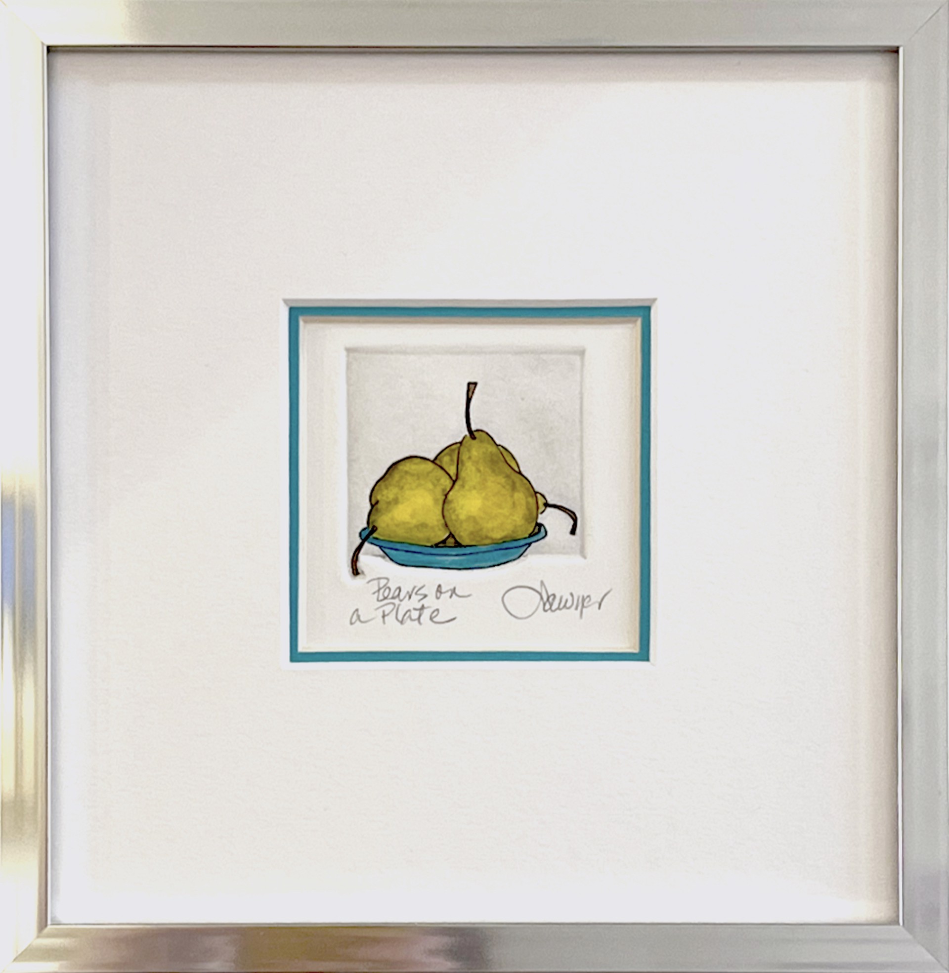 Pears on a Plate (framed) by Anne Sawyer