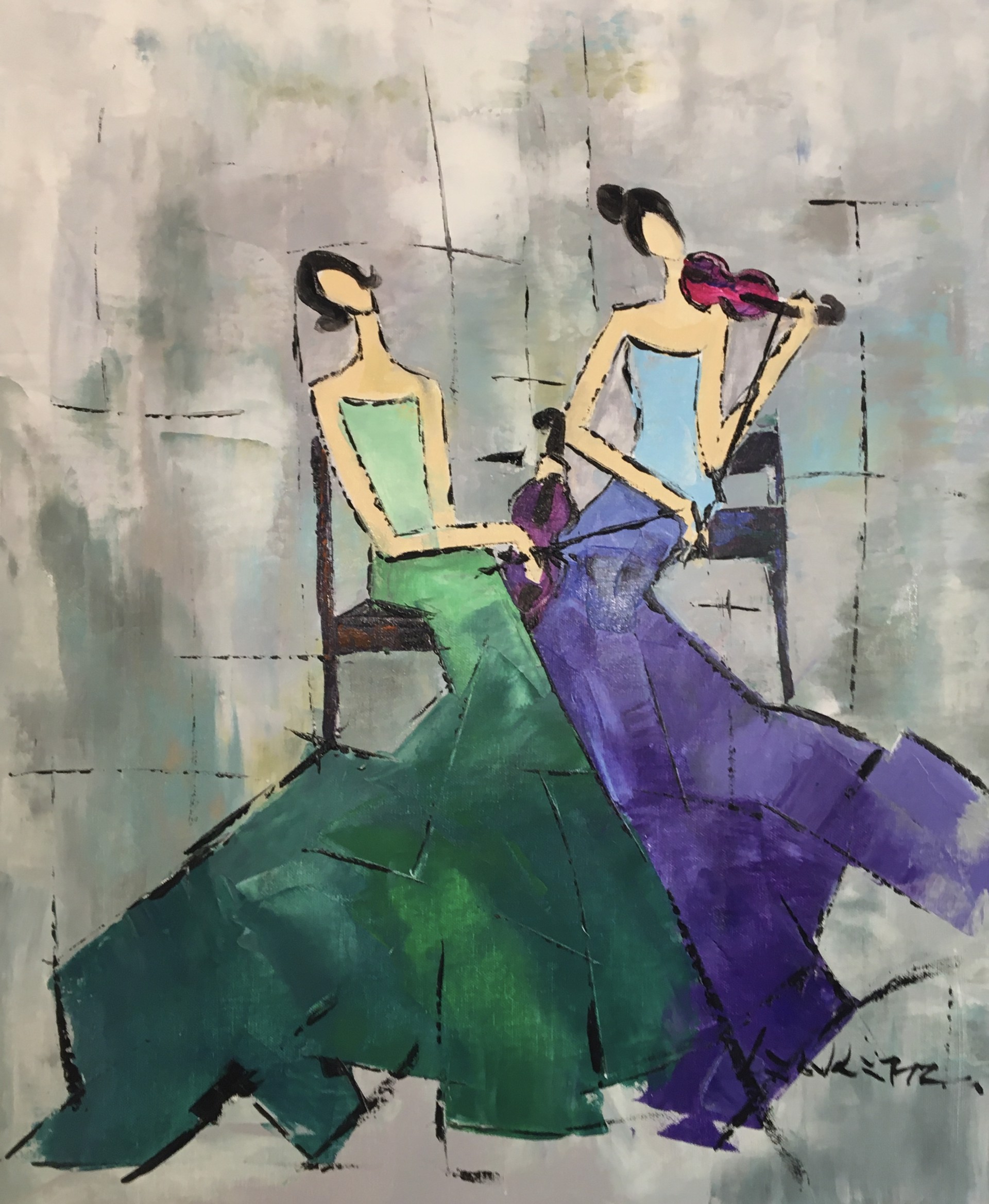 VIOLINISTS IN GREEN AND PURPLE by LIA KIM
