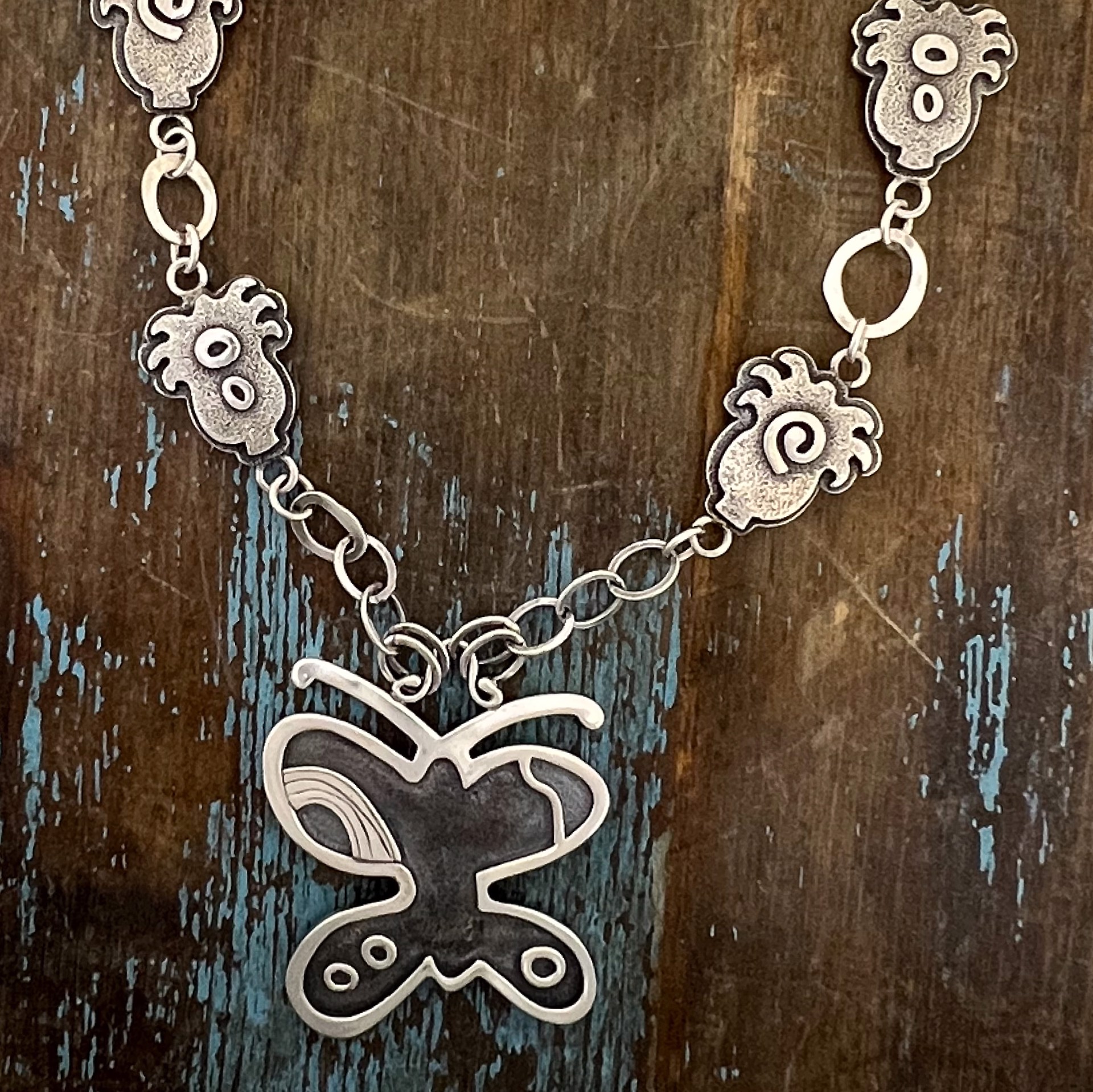 Butterfly & Plant Life beads necklace adjustable by Melanie Yazzie