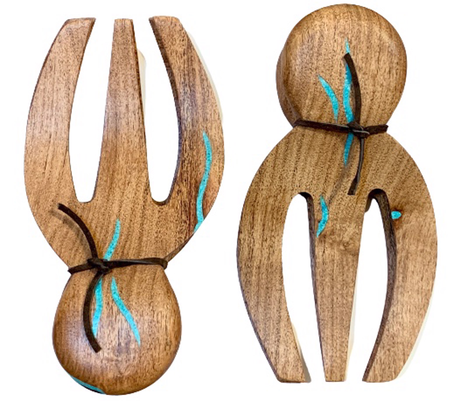 Utensils - Best Hands with Turquoise Inlay by TreeStump Woodcraft