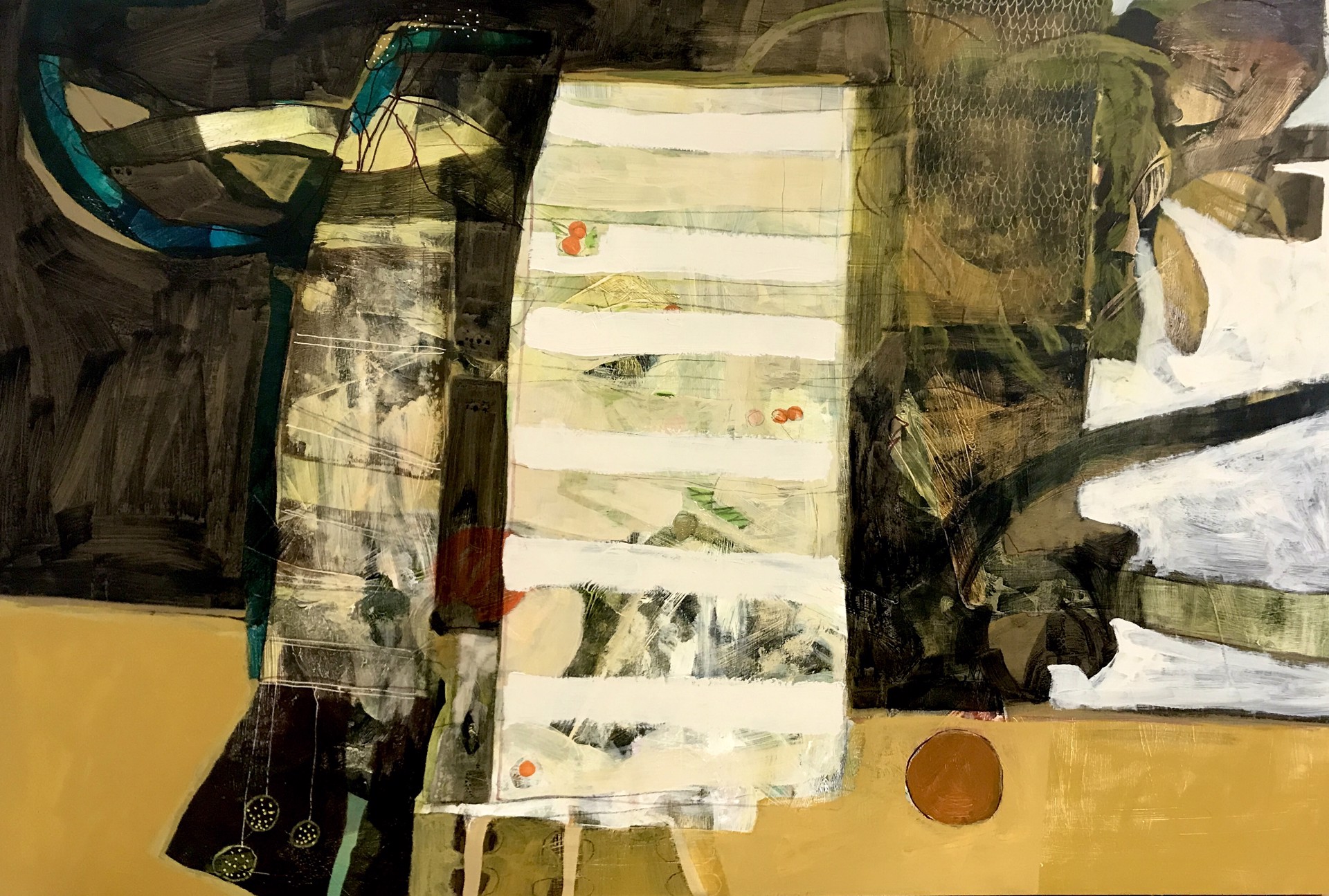 Orange and Two Vases on Yellow Table by Rachael Van Dyke
