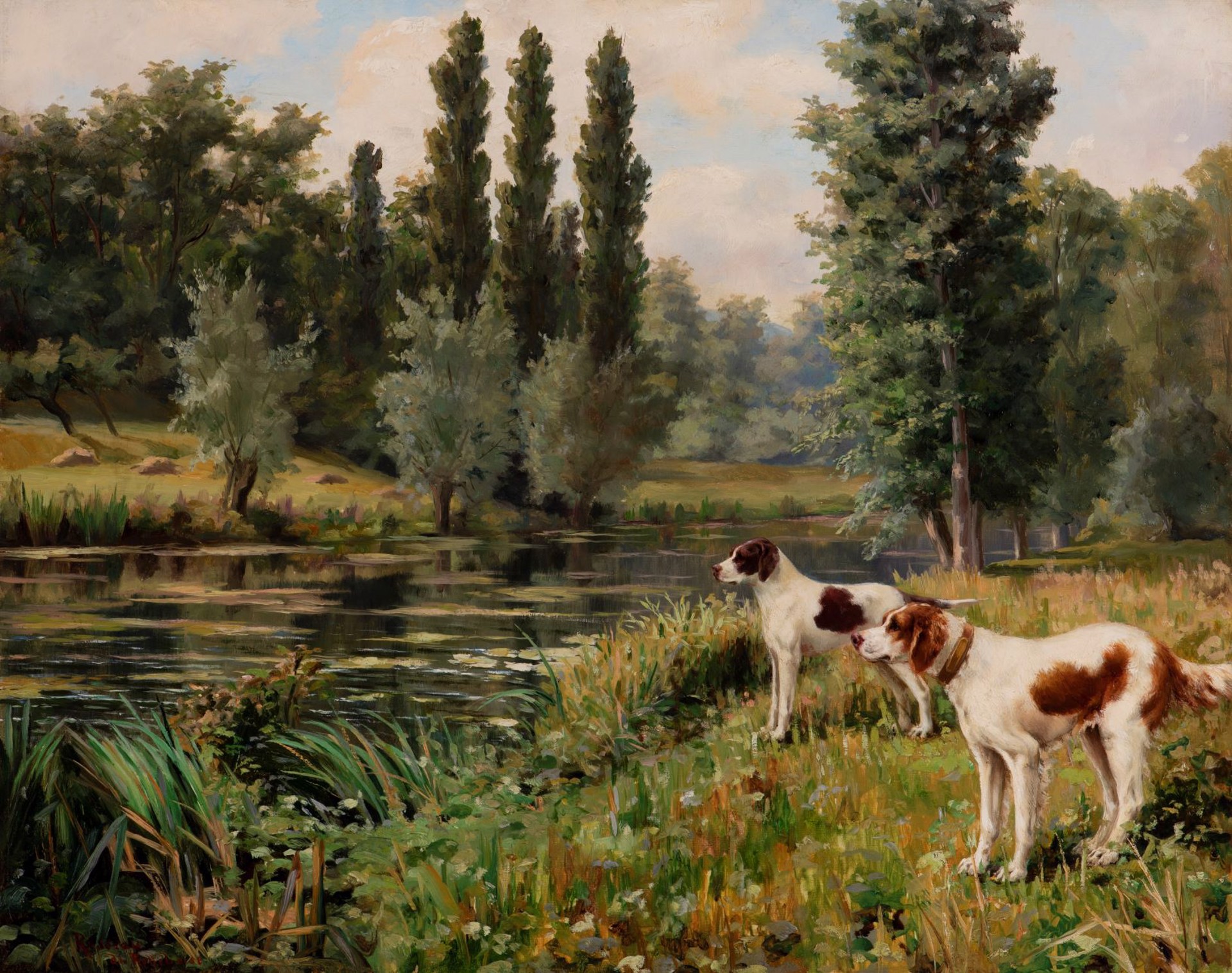 A Setter and a Pointer in a Landscape by Percival Leonard Rosseau