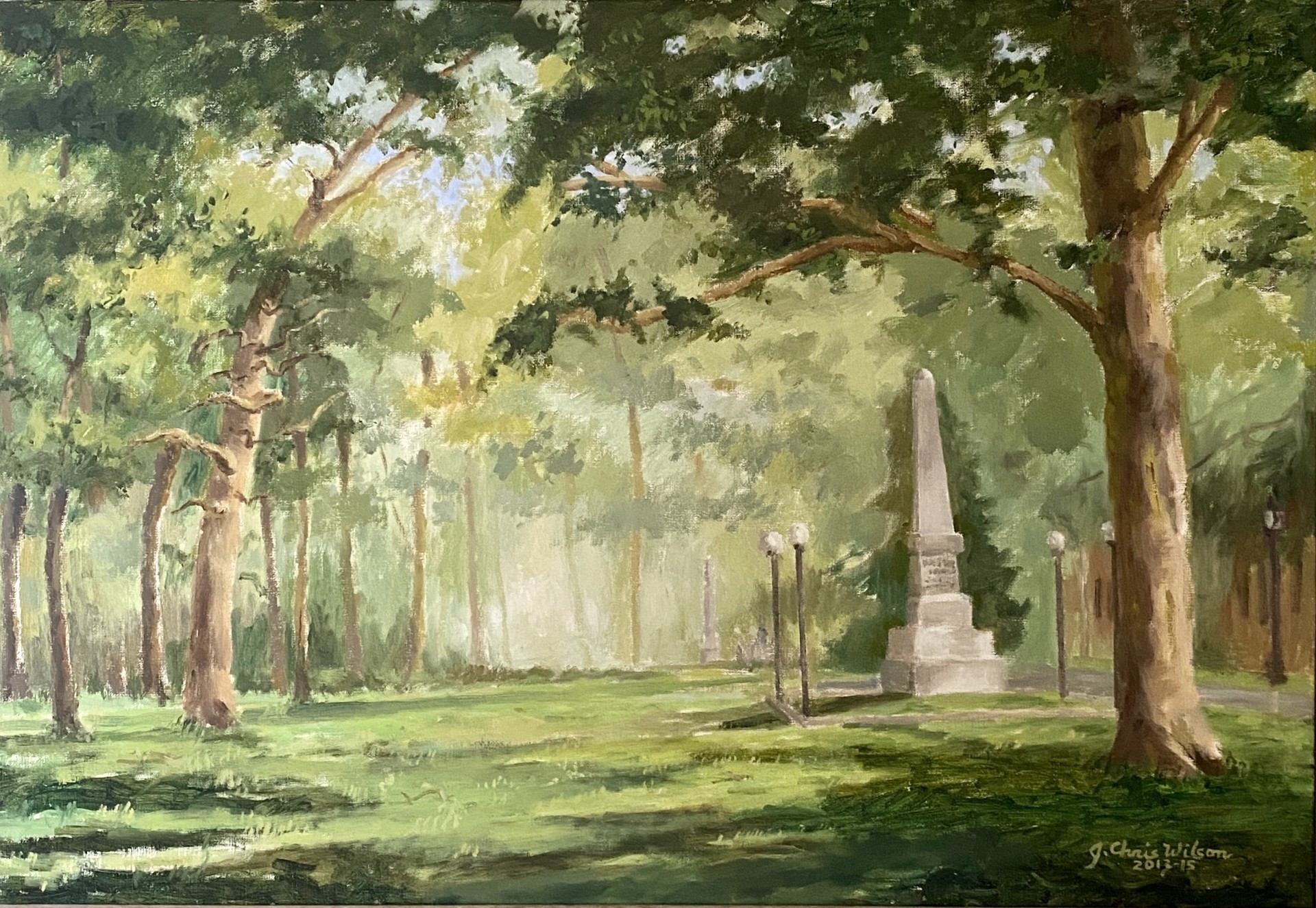 commons edgecombe county with trees and statue