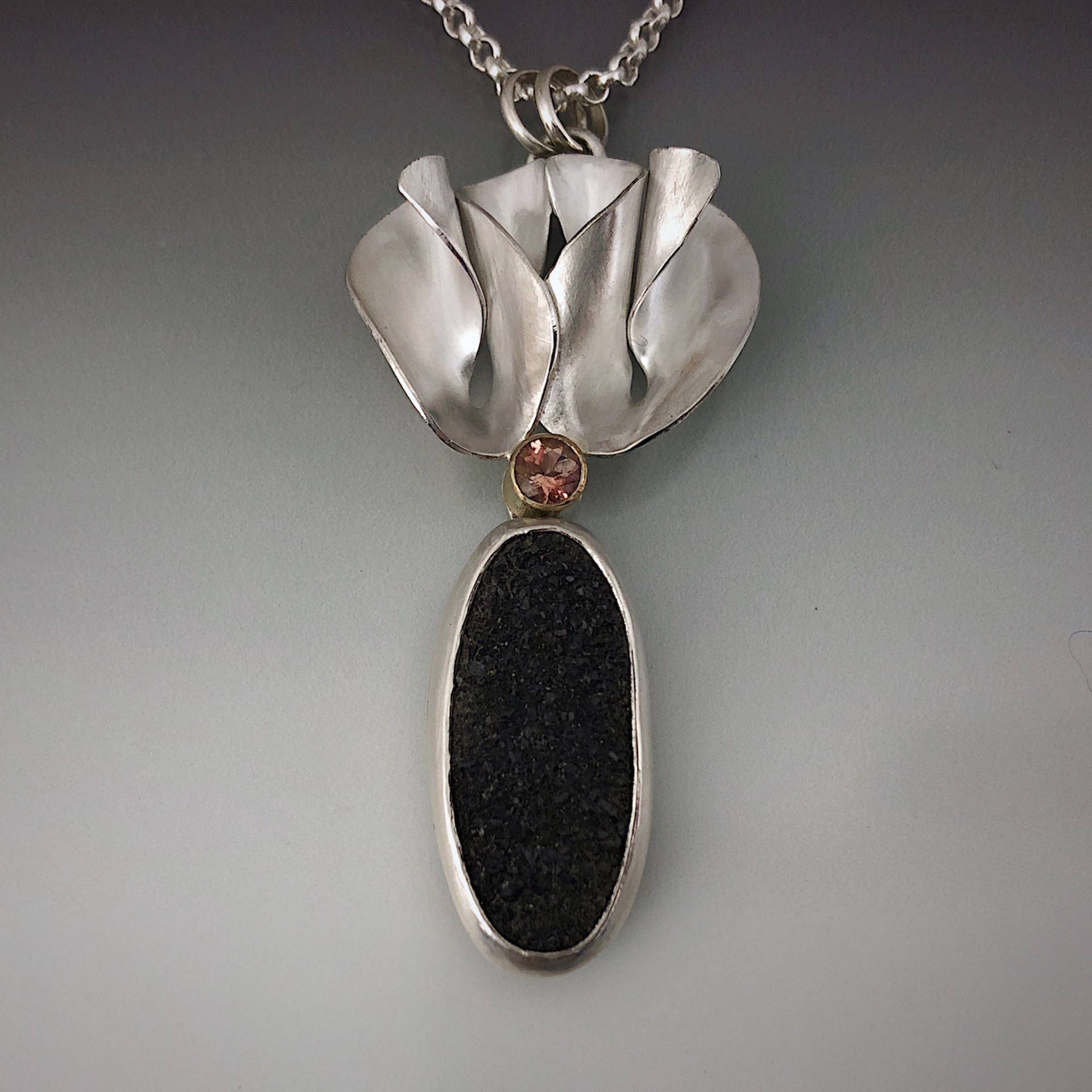 Cleome Petals Necklace with Sunstone and Black Druzy by Marie-Helene Rake