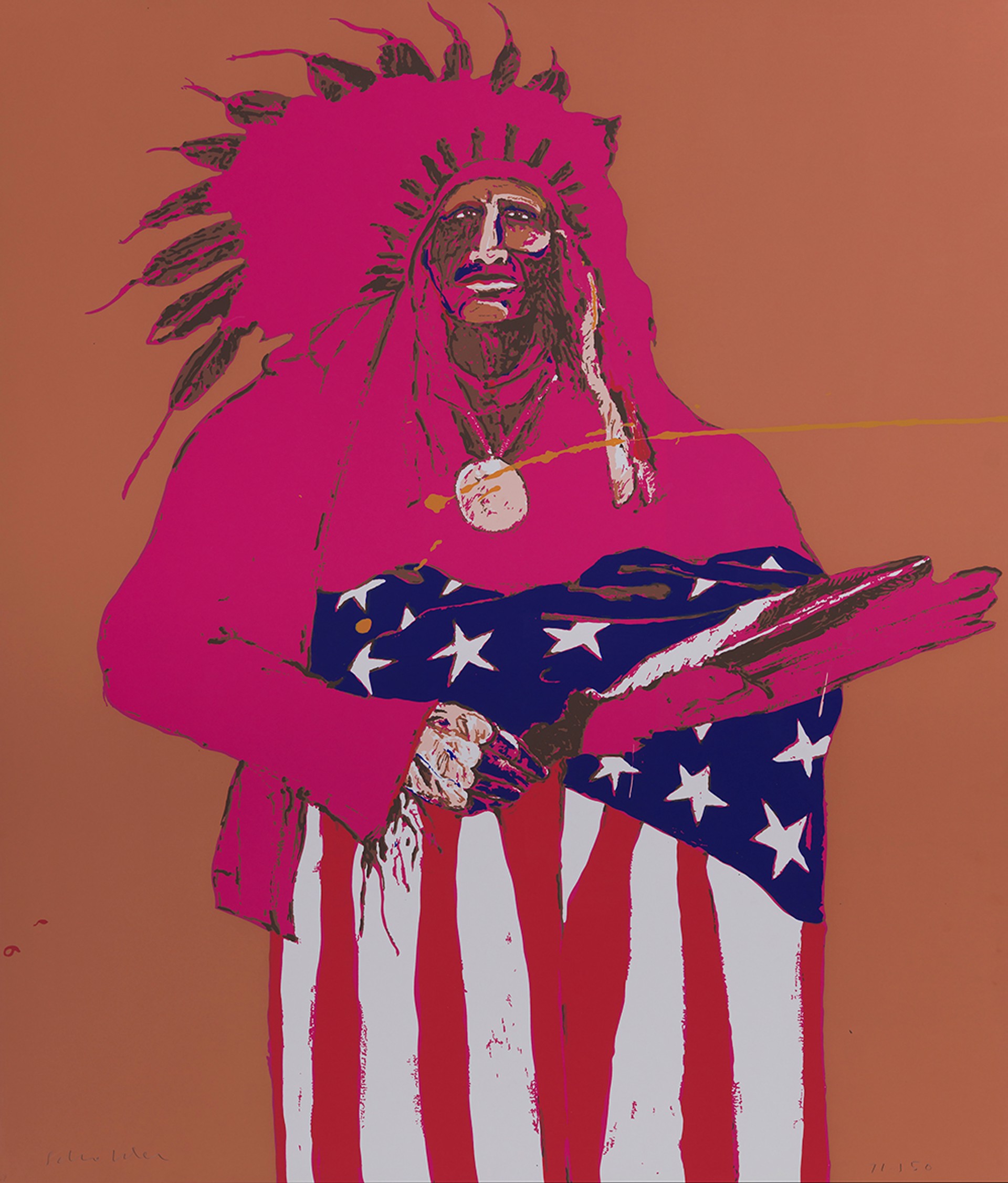 Last Indian with American Flag (Ed. 67/150) by Fritz Scholder
