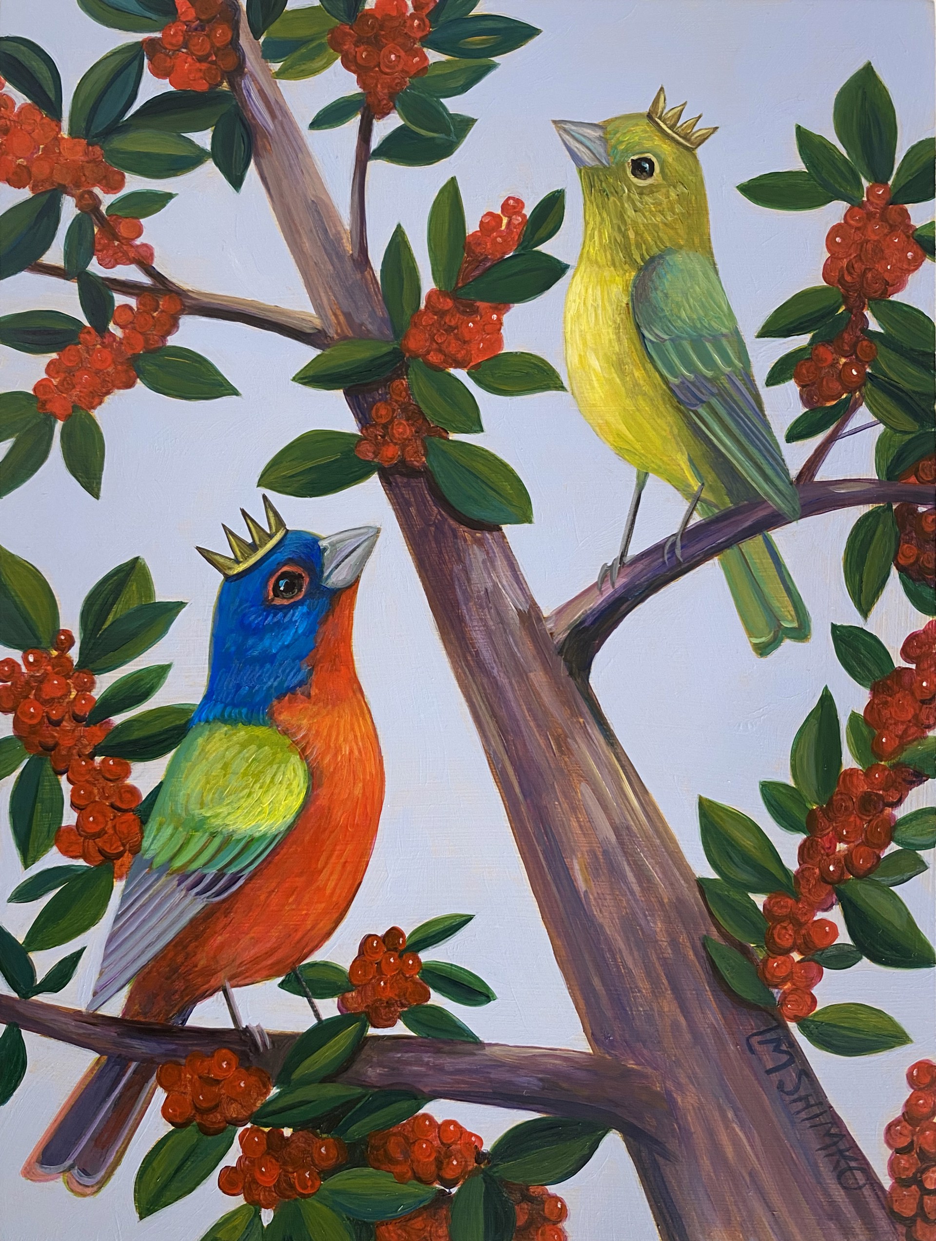 Painted Bunting Queen & King Yaupon Berry by Lisa Shimko
